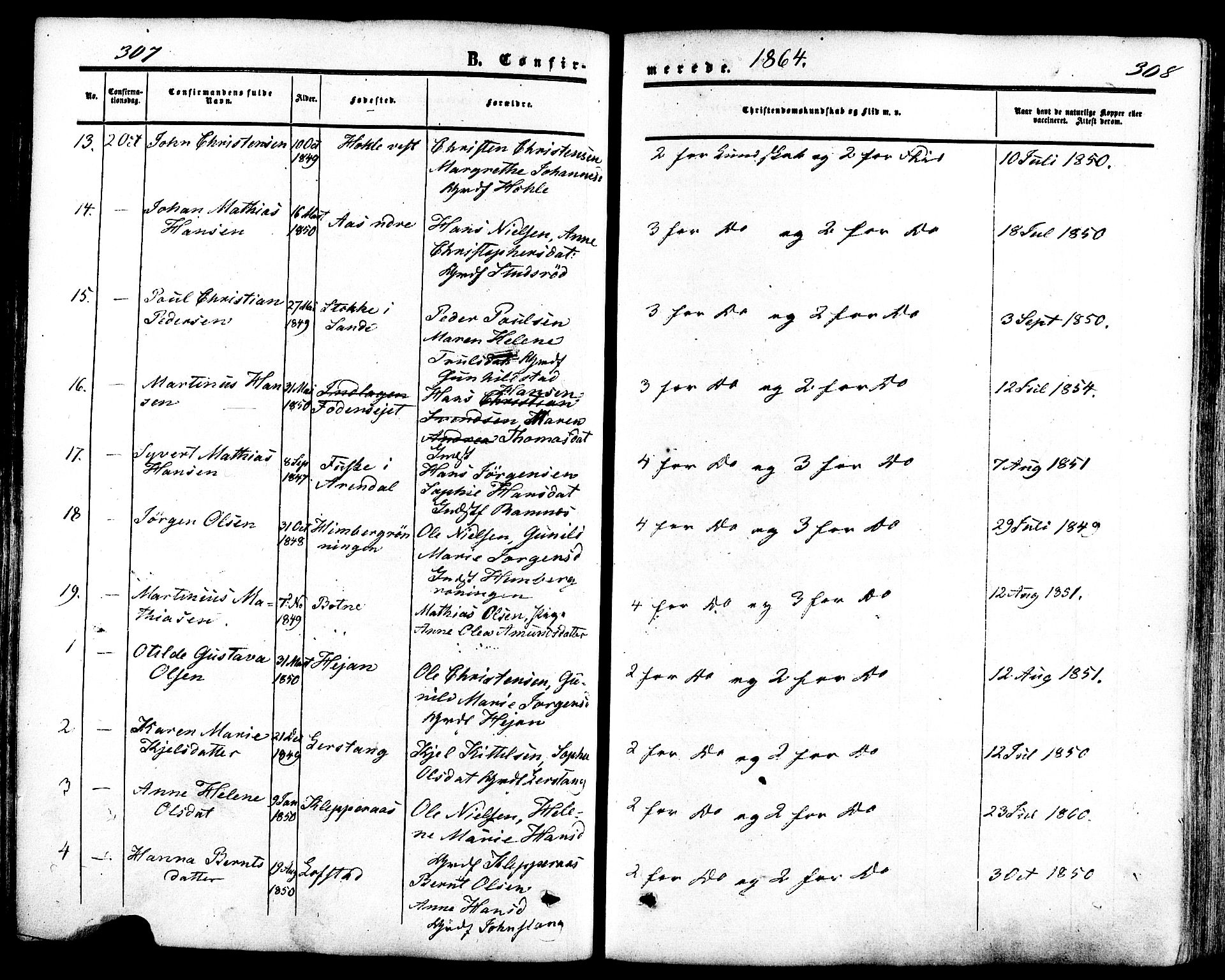 Ramnes kirkebøker, SAKO/A-314/F/Fa/L0006: Parish register (official) no. I 6, 1862-1877, p. 307-308