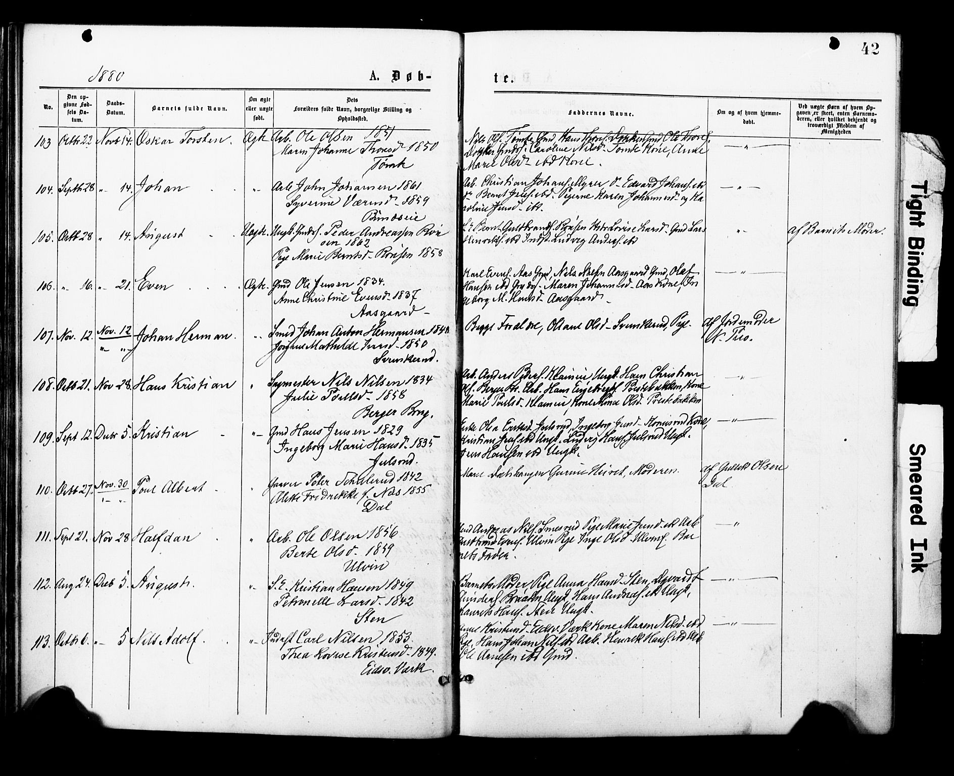 Eidsvoll prestekontor Kirkebøker, AV/SAO-A-10888/F/Fa/L0001: Parish register (official) no. I 1, 1877-1881, p. 42