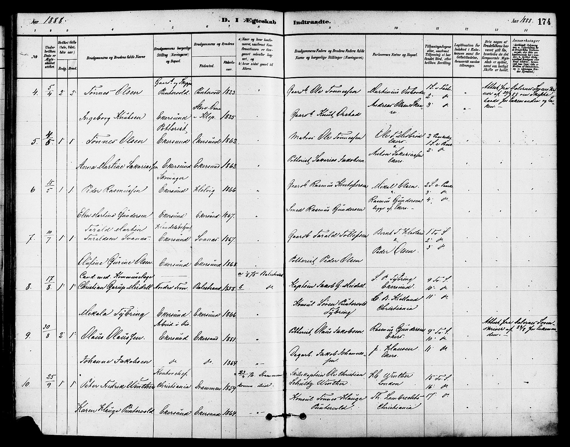 Eigersund sokneprestkontor, AV/SAST-A-101807/001/30/30BA/L0015: Parish register (official) no. A 15, 1879-1892, p. 174