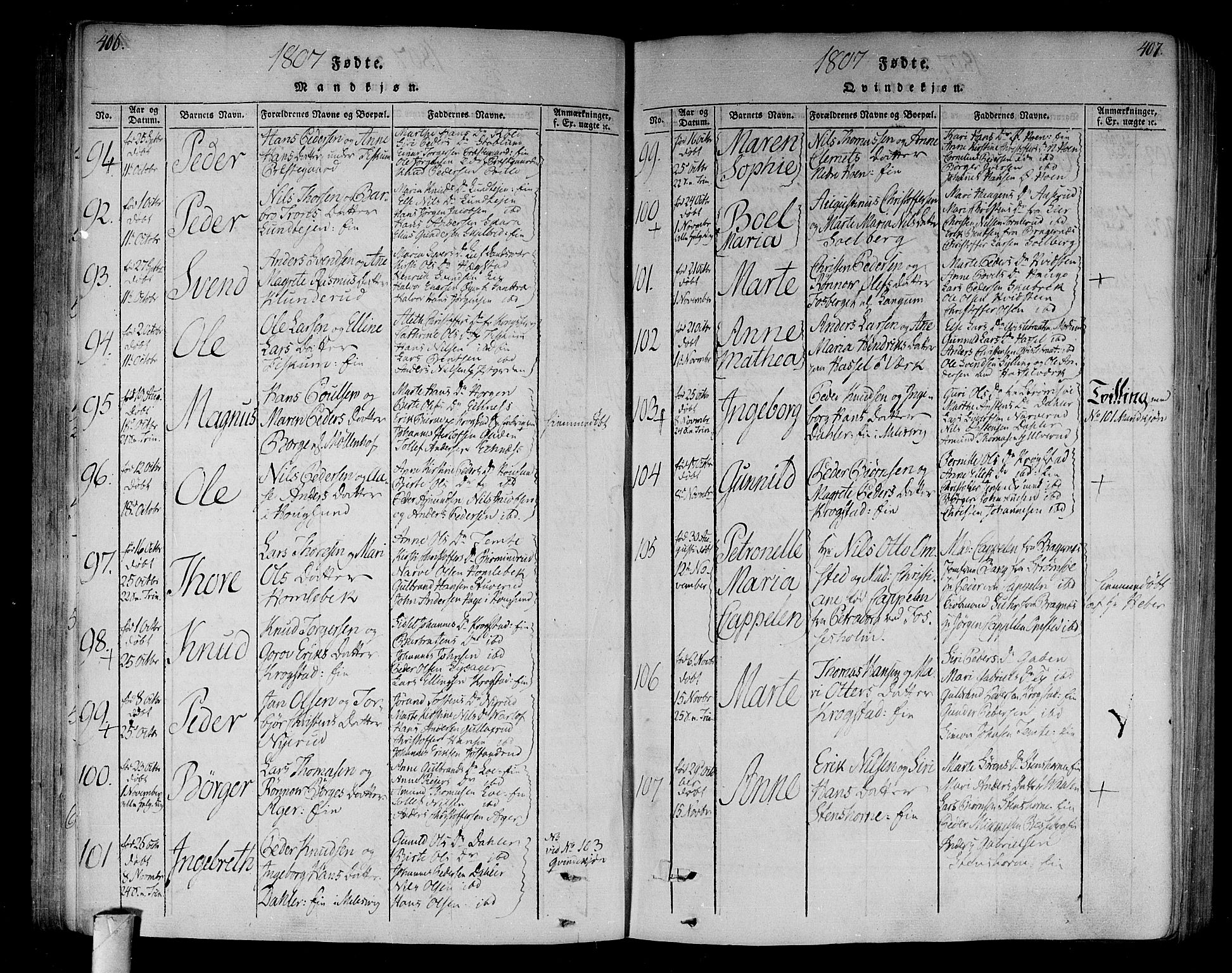 Eiker kirkebøker, AV/SAKO-A-4/F/Fa/L0010: Parish register (official) no. I 10, 1806-1815, p. 406-407