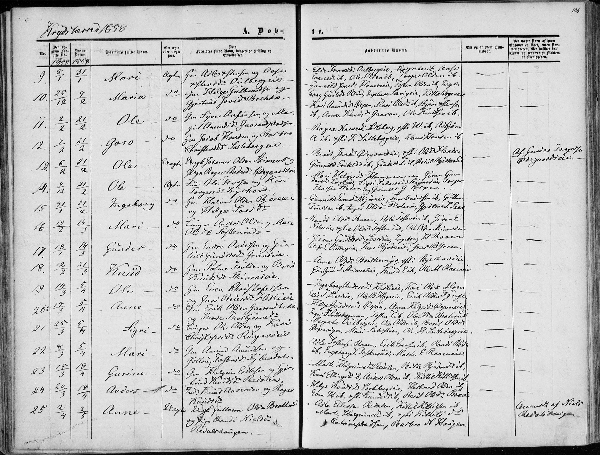 Sigdal kirkebøker, AV/SAKO-A-245/F/Fa/L0008: Parish register (official) no. I 8, 1850-1859, p. 106