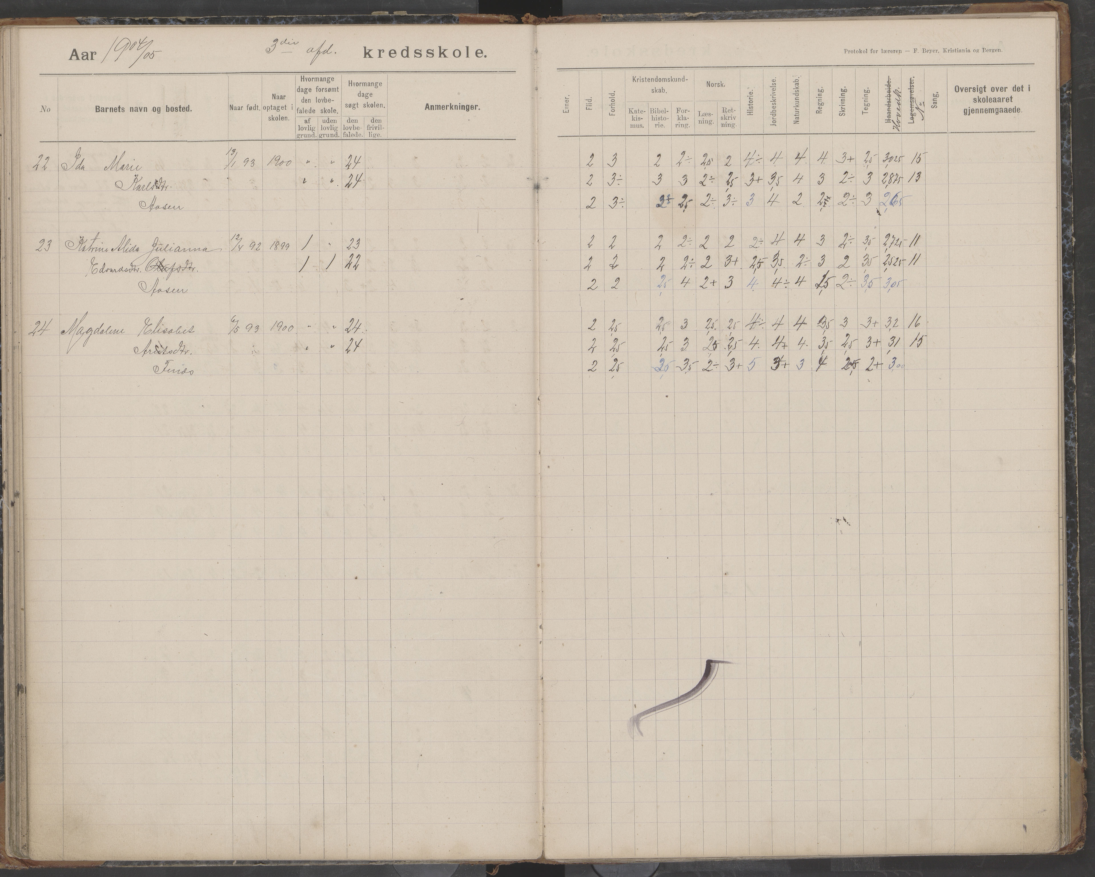 Bodin kommune. Støver skolekrets, AIN/K-18431.510.07/F/Fa/L0003: Skoleprotokoll, 1900-1909