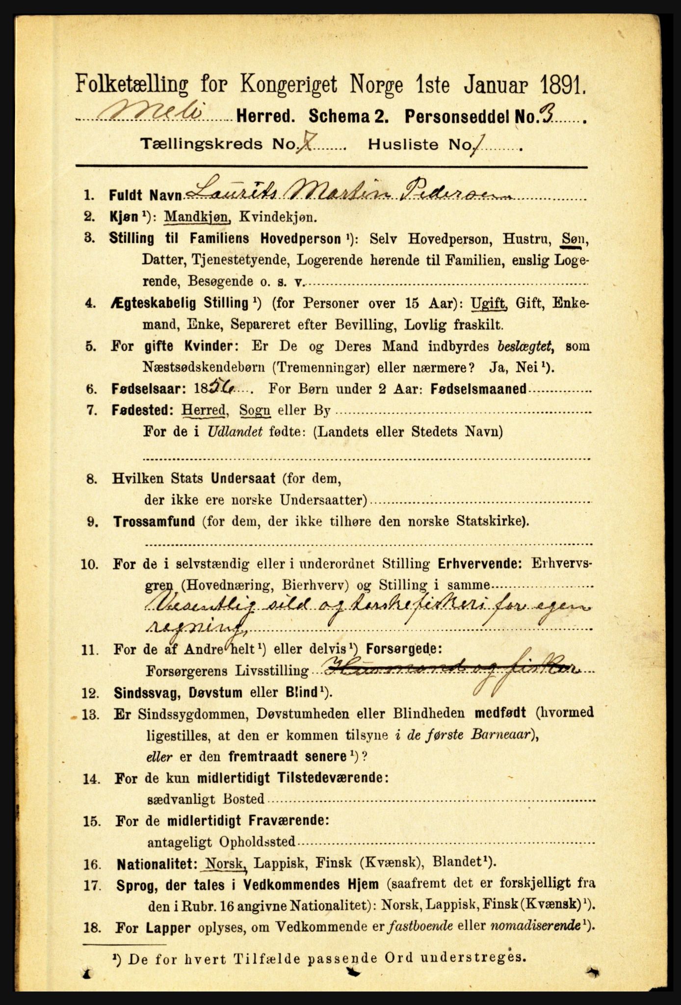 RA, 1891 census for 1837 Meløy, 1891, p. 2863