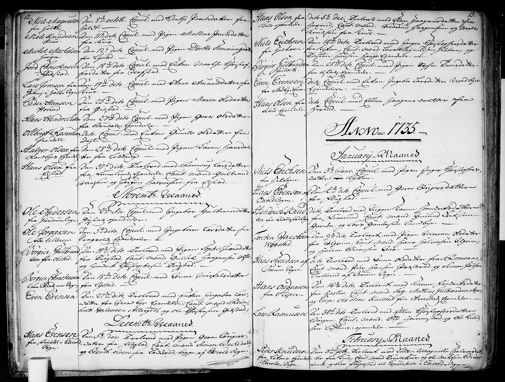 Ullensaker prestekontor Kirkebøker, SAO/A-10236a/F/Fa/L0010: Parish register (official) no. I 10, 1733-1776, p. 12-13