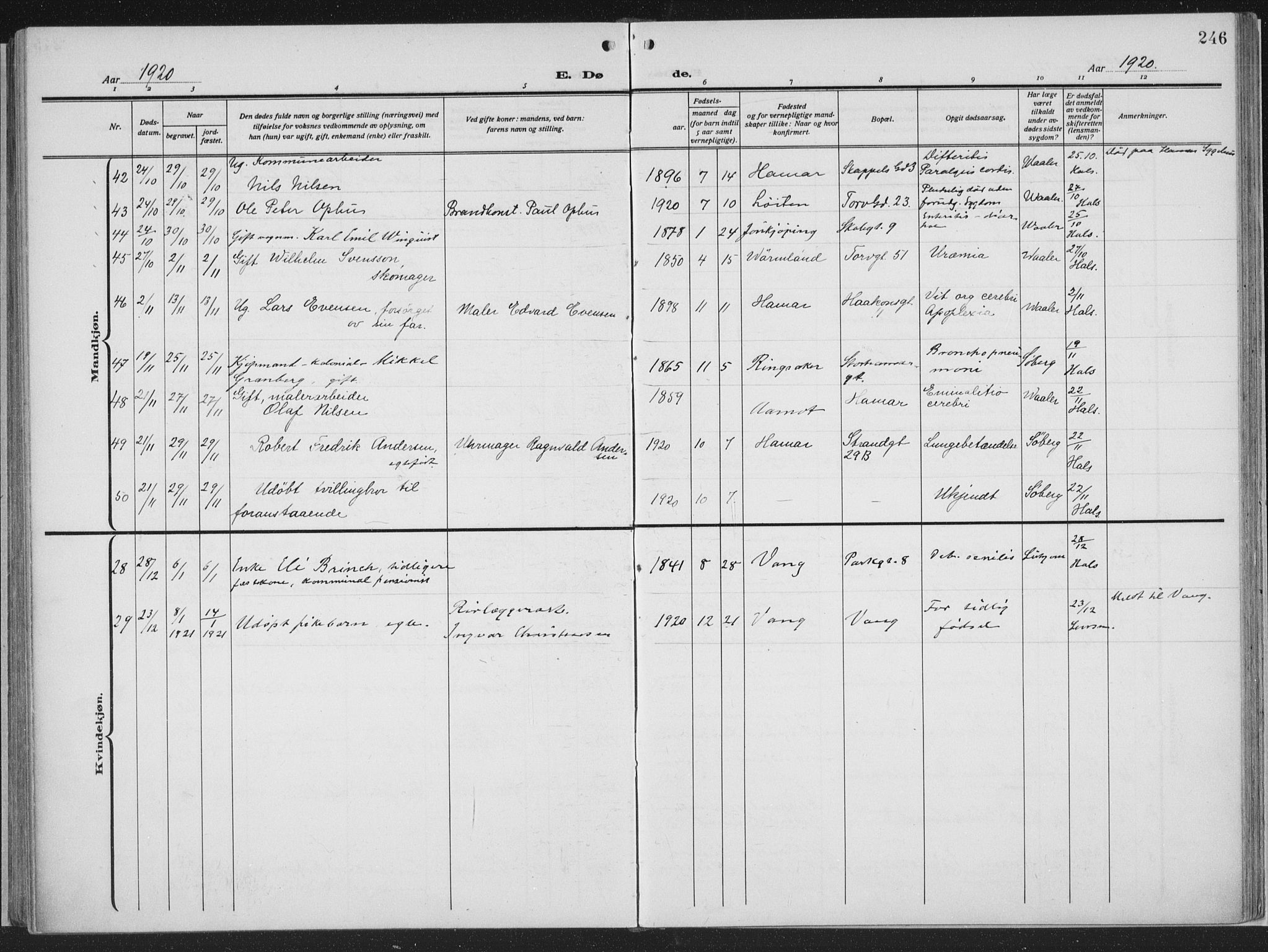 Hamar prestekontor, AV/SAH-DOMPH-002/H/Ha/Haa/L0002: Parish register (official) no. 2, 1915-1936, p. 246