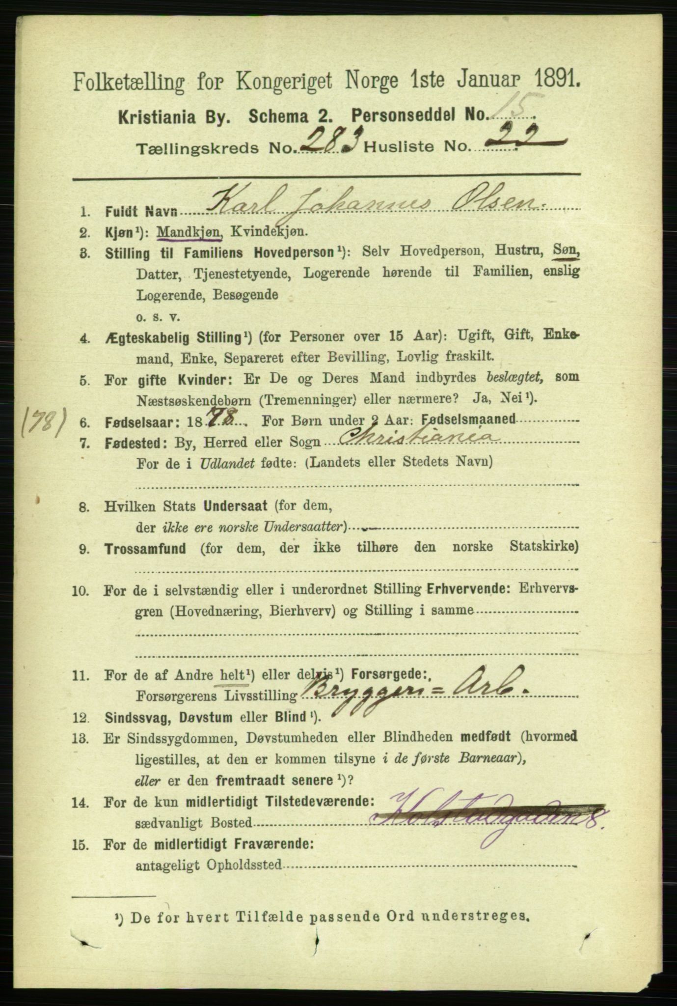 RA, 1891 census for 0301 Kristiania, 1891, p. 173402