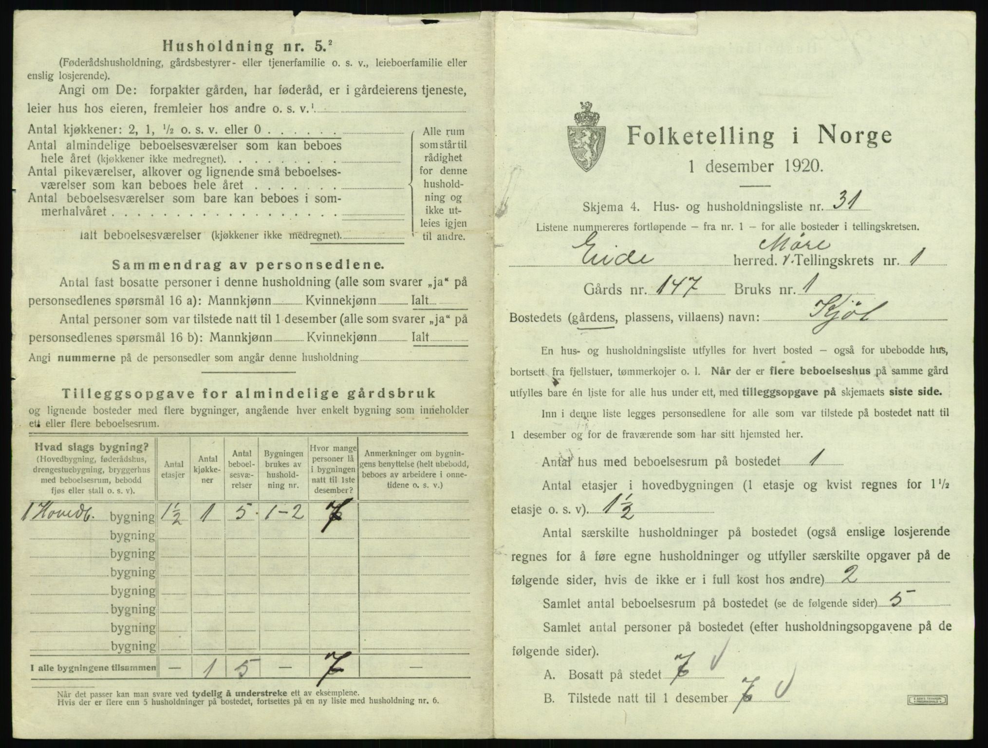 SAT, 1920 census for Eid (MR), 1920, p. 94