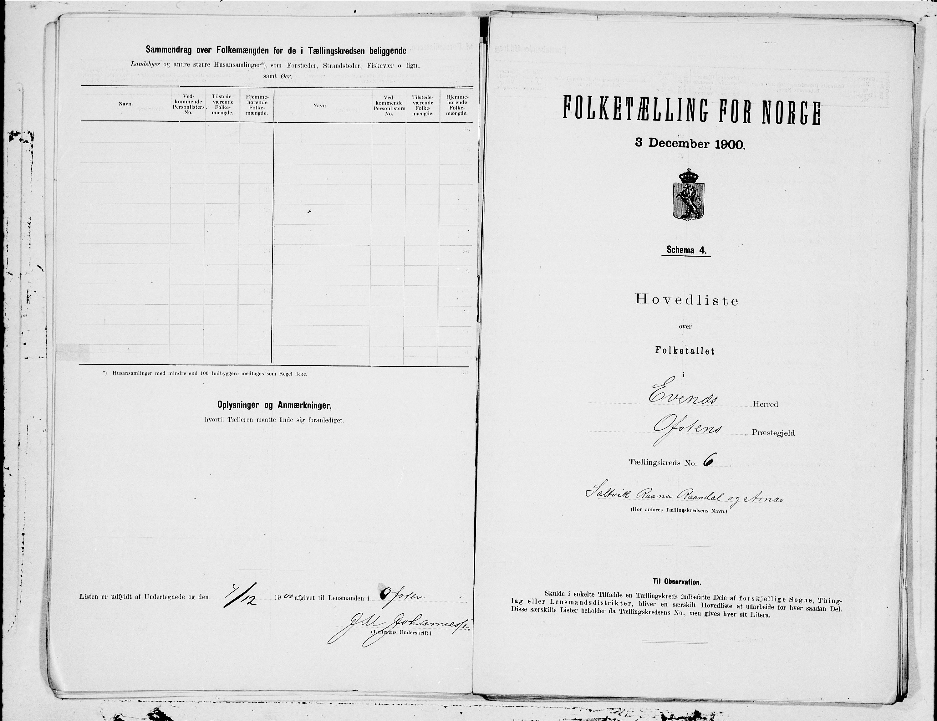 SAT, 1900 census for Evenes, 1900, p. 12