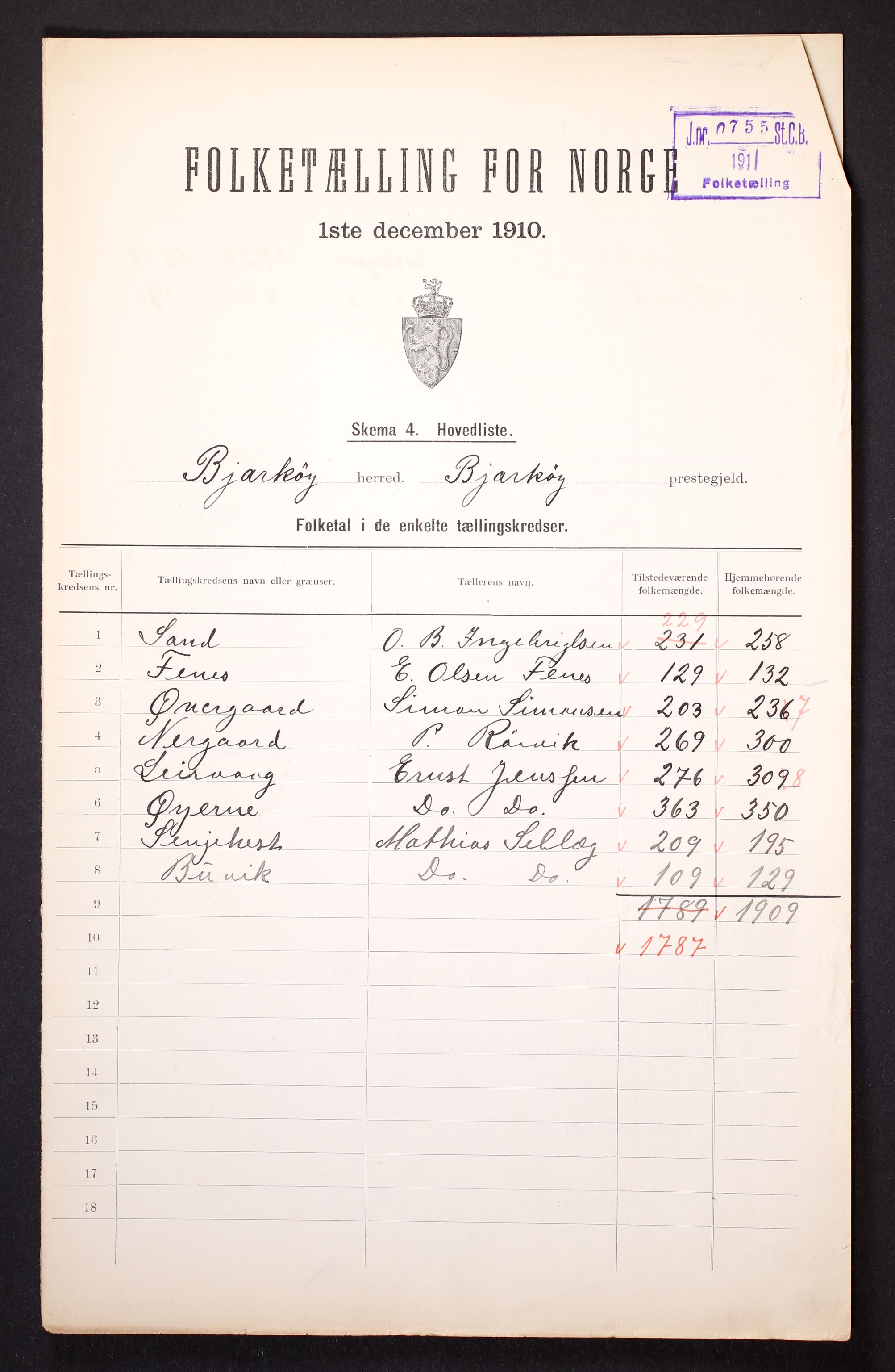 RA, 1910 census for Bjarkøy, 1910, p. 2