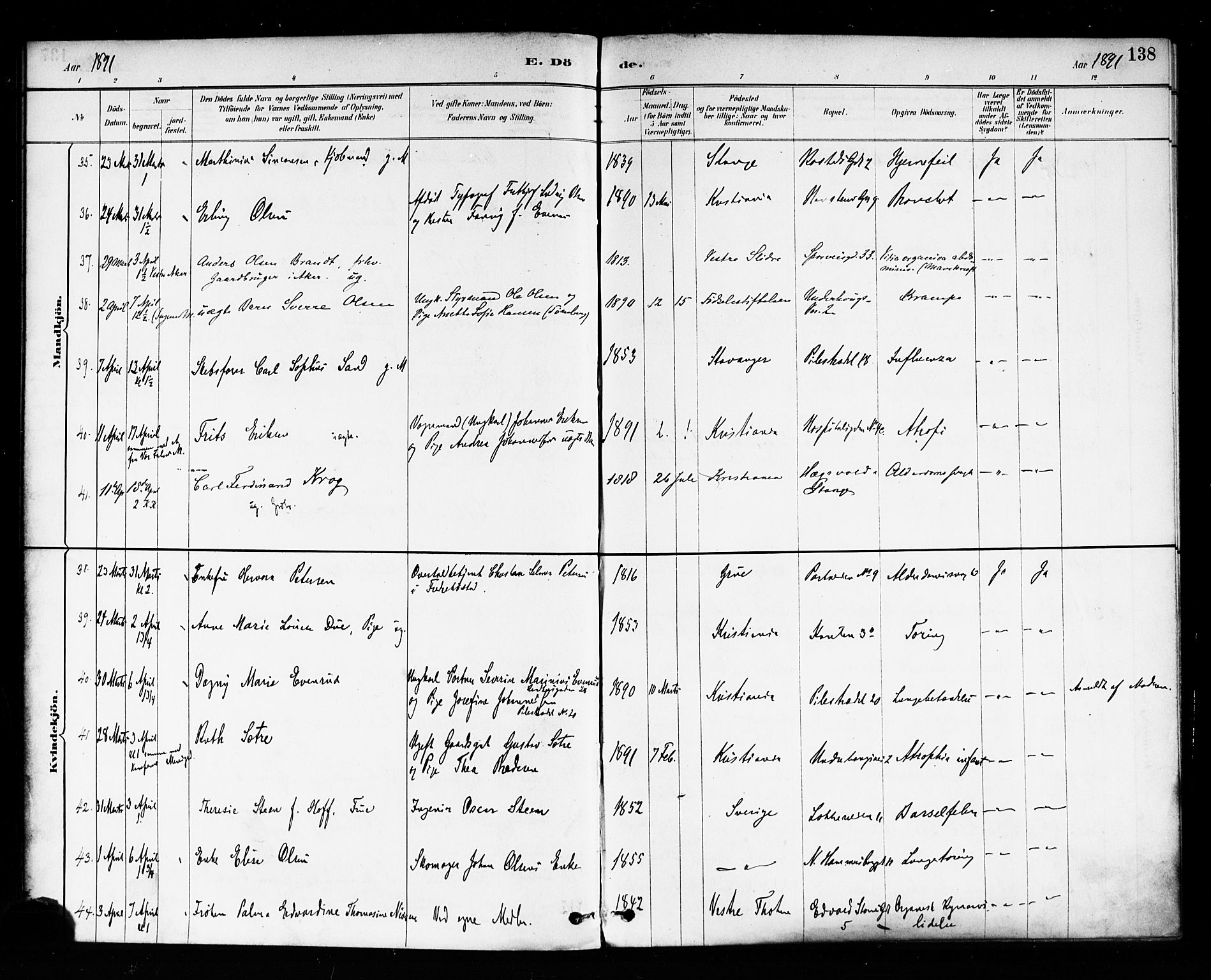 Trefoldighet prestekontor Kirkebøker, SAO/A-10882/F/Fd/L0003: Parish register (official) no. IV 3, 1885-1896, p. 138