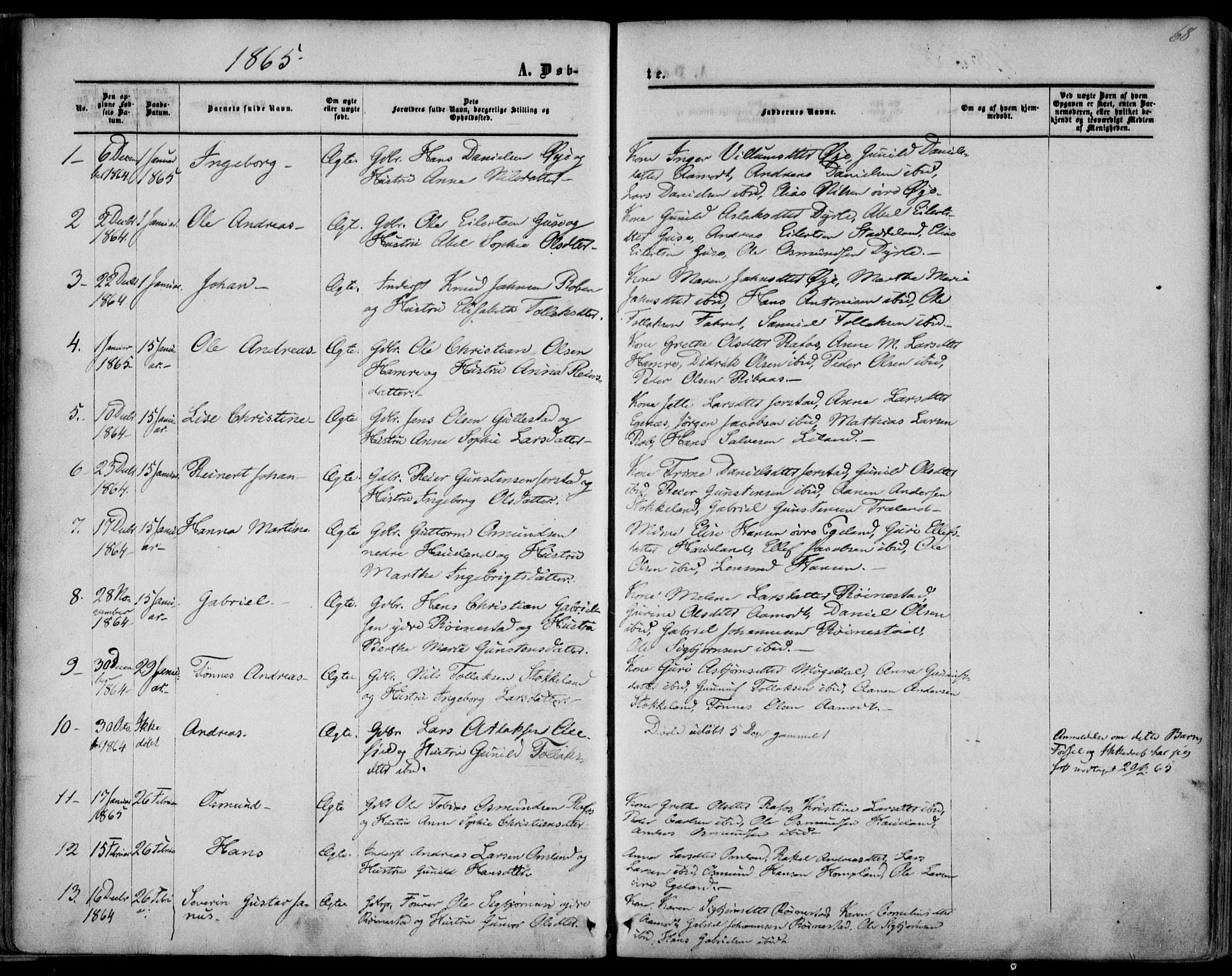 Kvinesdal sokneprestkontor, AV/SAK-1111-0026/F/Fa/Fab/L0006: Parish register (official) no. A 6, 1857-1869, p. 68