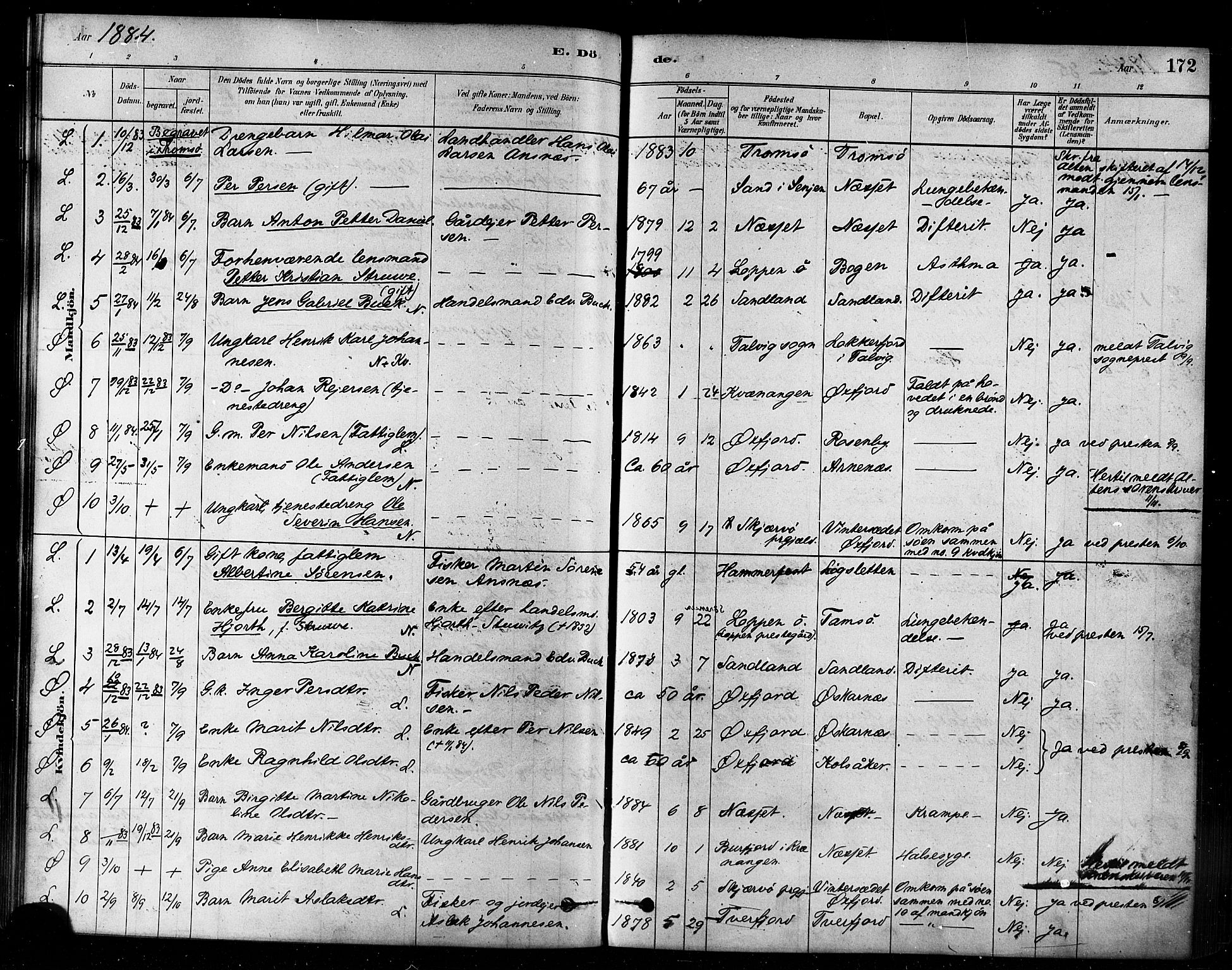 Loppa sokneprestkontor, SATØ/S-1339/H/Ha/L0006kirke: Parish register (official) no. 6, 1879-1895, p. 172