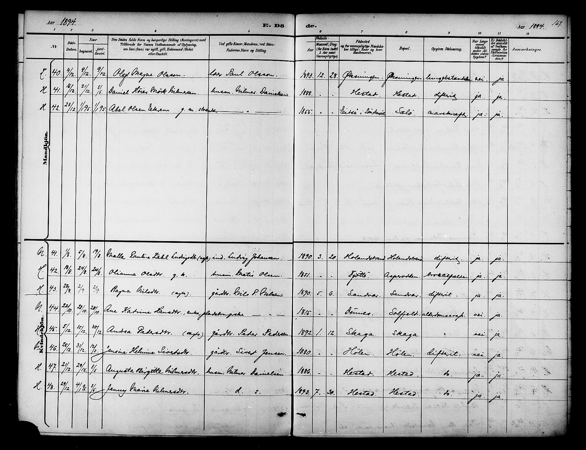 Ministerialprotokoller, klokkerbøker og fødselsregistre - Nordland, AV/SAT-A-1459/834/L0508: Parish register (official) no. 834A06, 1892-1901, p. 167