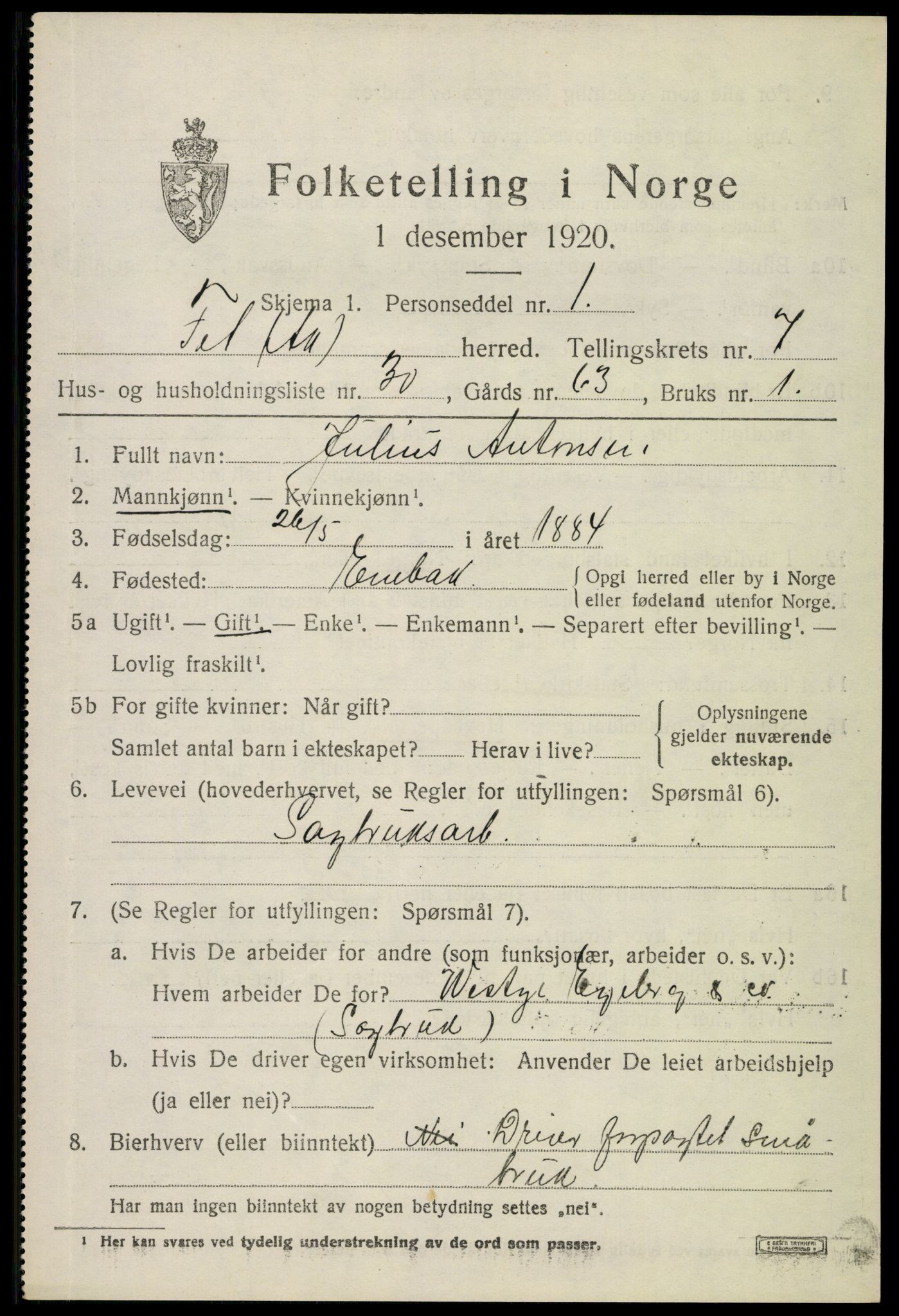 SAO, 1920 census for Fet, 1920, p. 8322