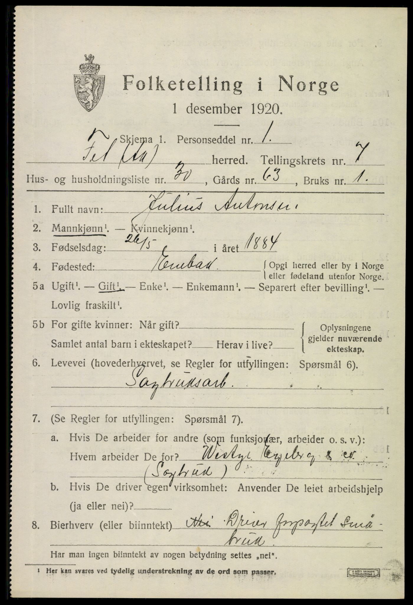 SAO, 1920 census for Fet, 1920, p. 8322