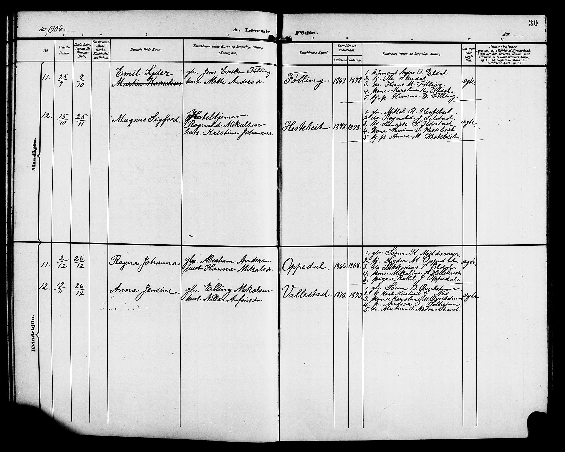 Gaular sokneprestembete, AV/SAB-A-80001/H/Hab: Parish register (copy) no. C 4, 1895-1920, p. 30