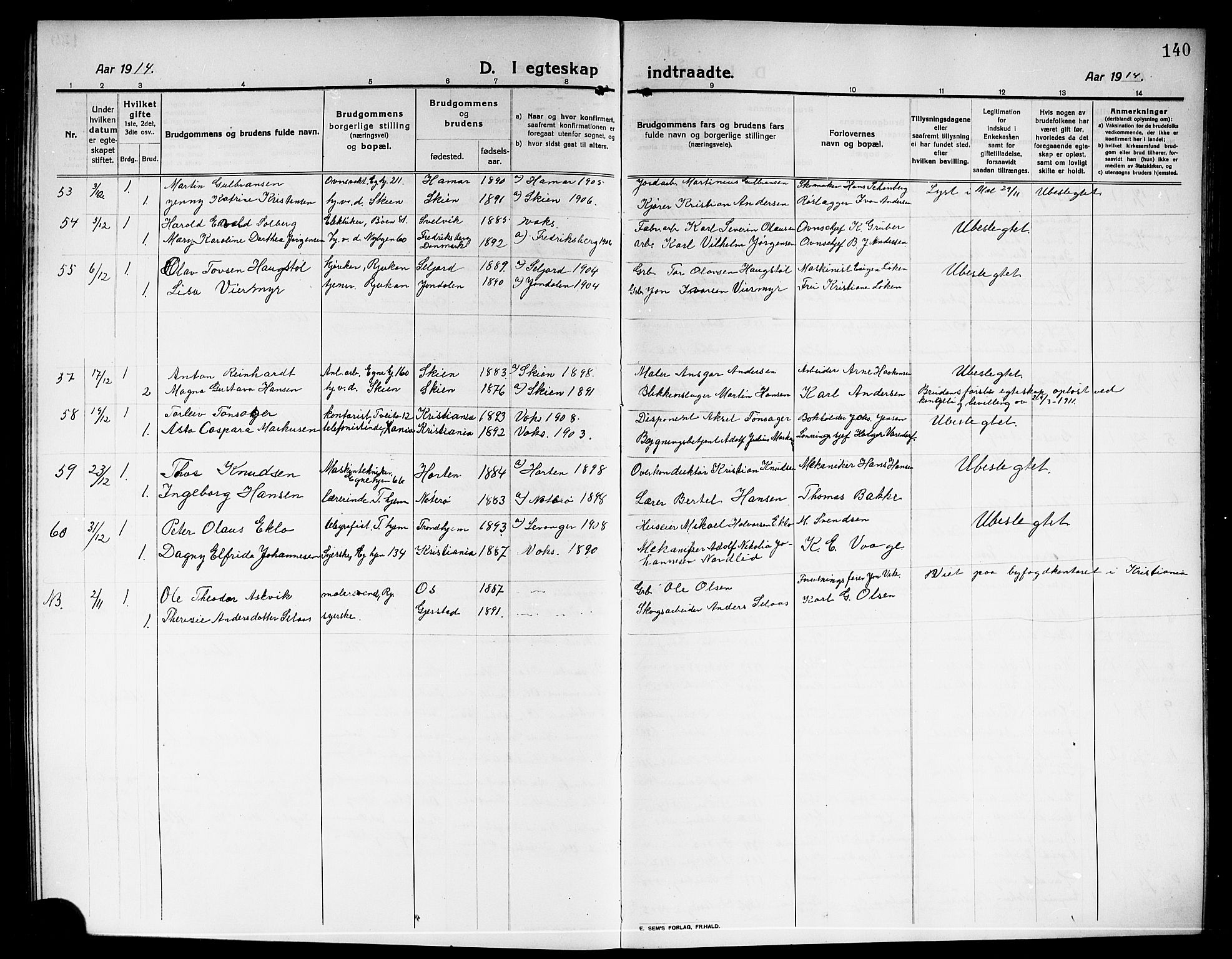 Rjukan kirkebøker, SAKO/A-294/G/Ga/L0002: Parish register (copy) no. 2, 1913-1920, p. 140