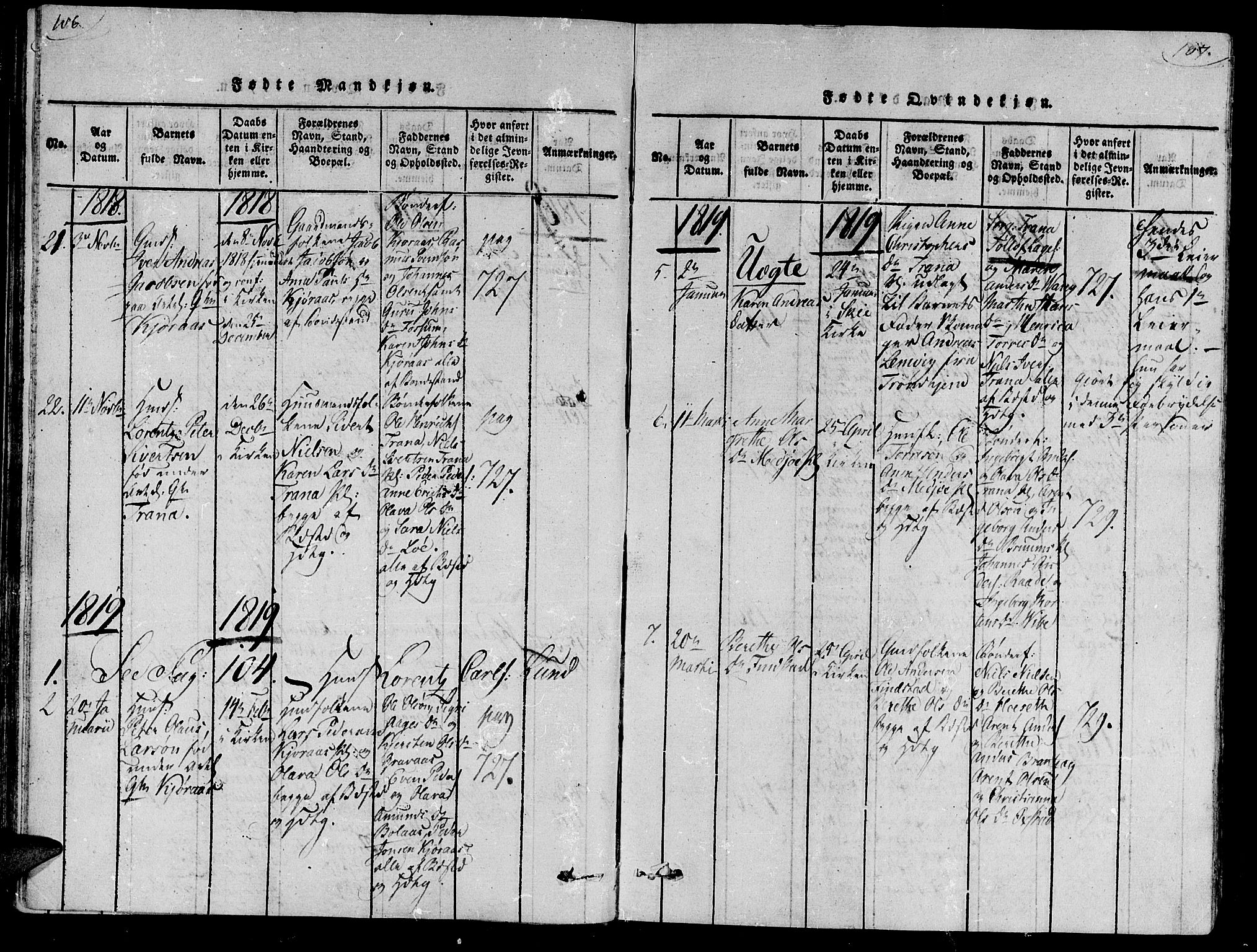 Ministerialprotokoller, klokkerbøker og fødselsregistre - Nord-Trøndelag, AV/SAT-A-1458/735/L0333: Parish register (official) no. 735A04 /2, 1816-1825, p. 106-107