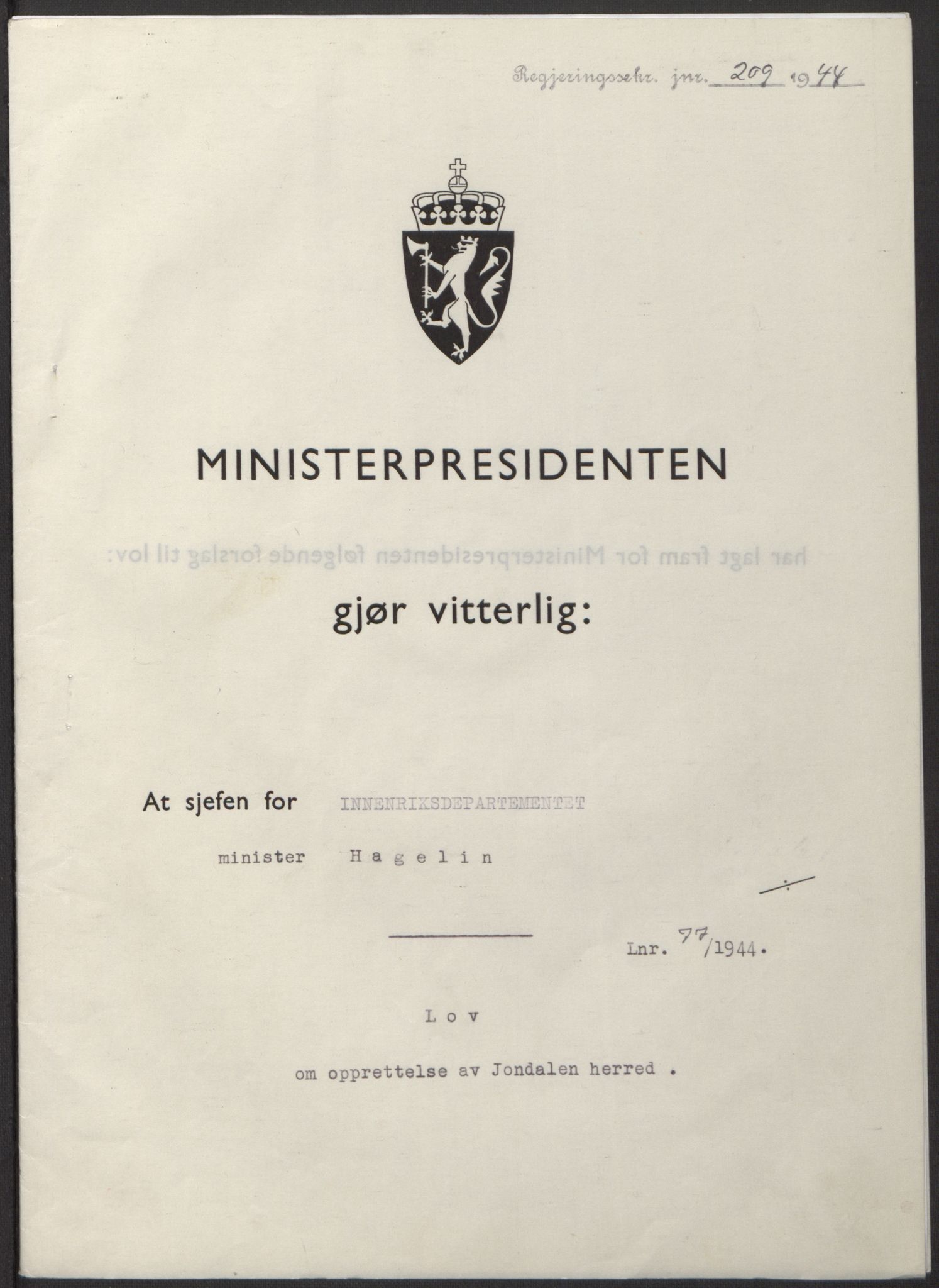 NS-administrasjonen 1940-1945 (Statsrådsekretariatet, de kommisariske statsråder mm), RA/S-4279/D/Db/L0100: Lover, 1944, p. 362