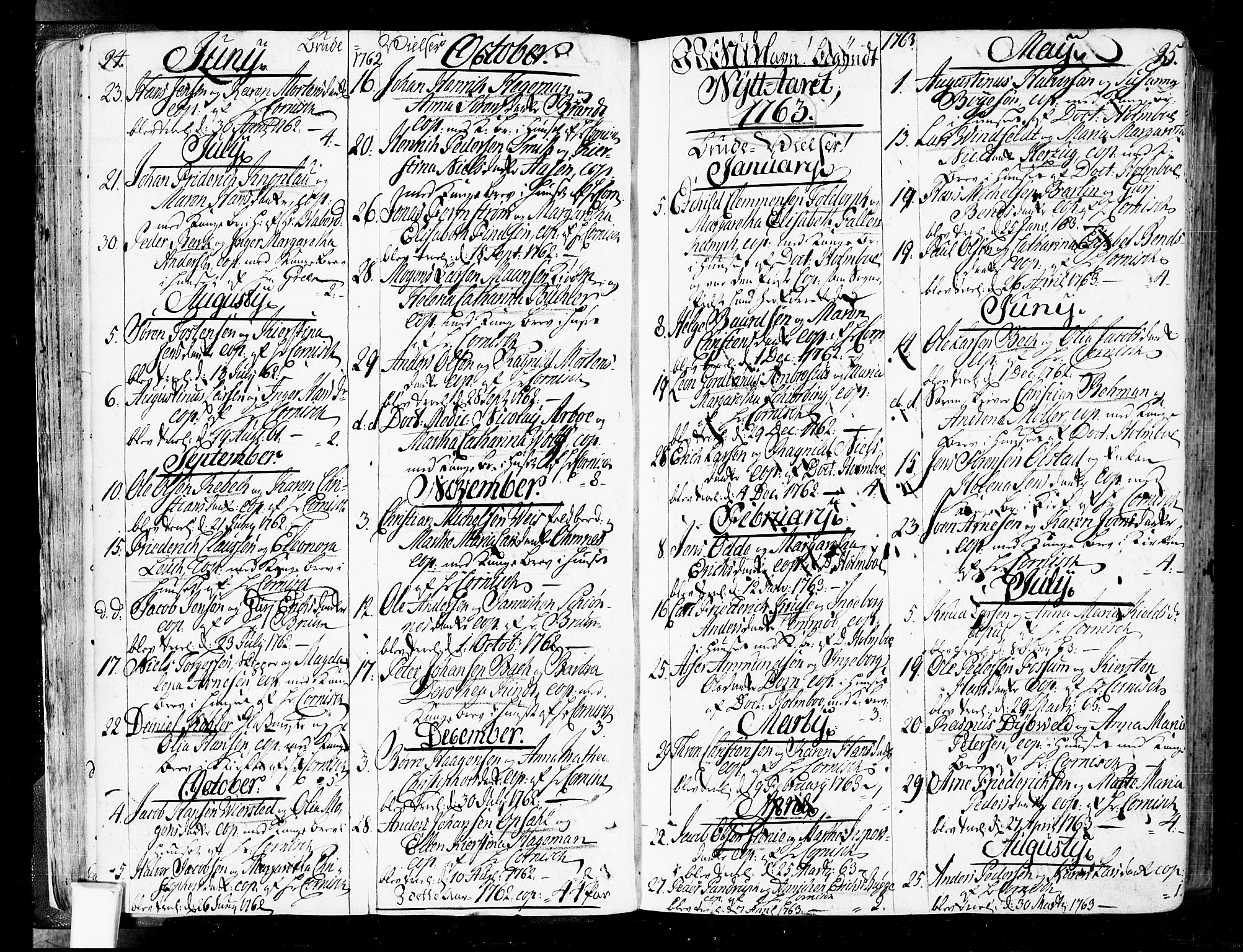 Oslo domkirke Kirkebøker, SAO/A-10752/F/Fa/L0004: Parish register (official) no. 4, 1743-1786, p. 94-95