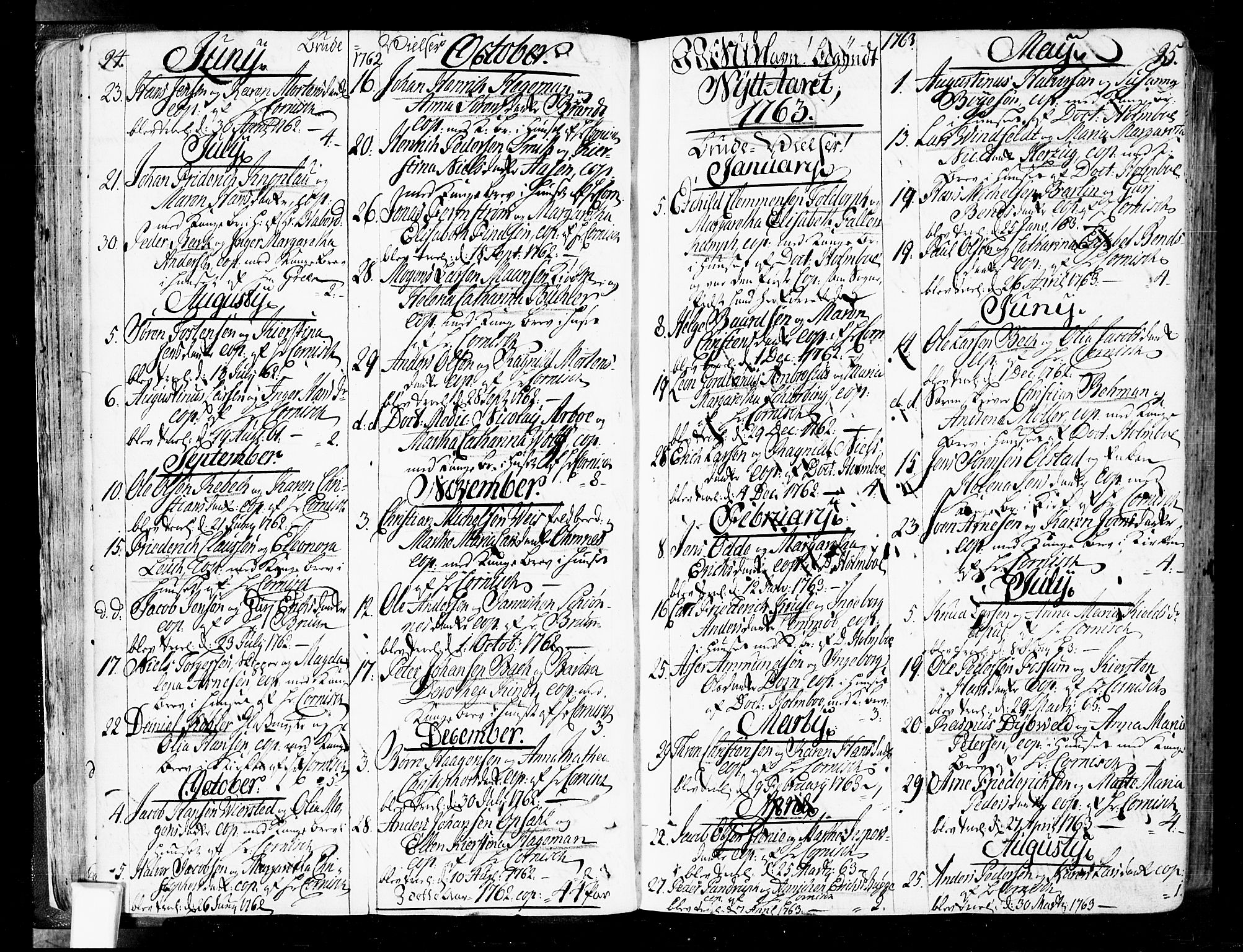 Oslo domkirke Kirkebøker, AV/SAO-A-10752/F/Fa/L0004: Parish register (official) no. 4, 1743-1786, p. 94-95