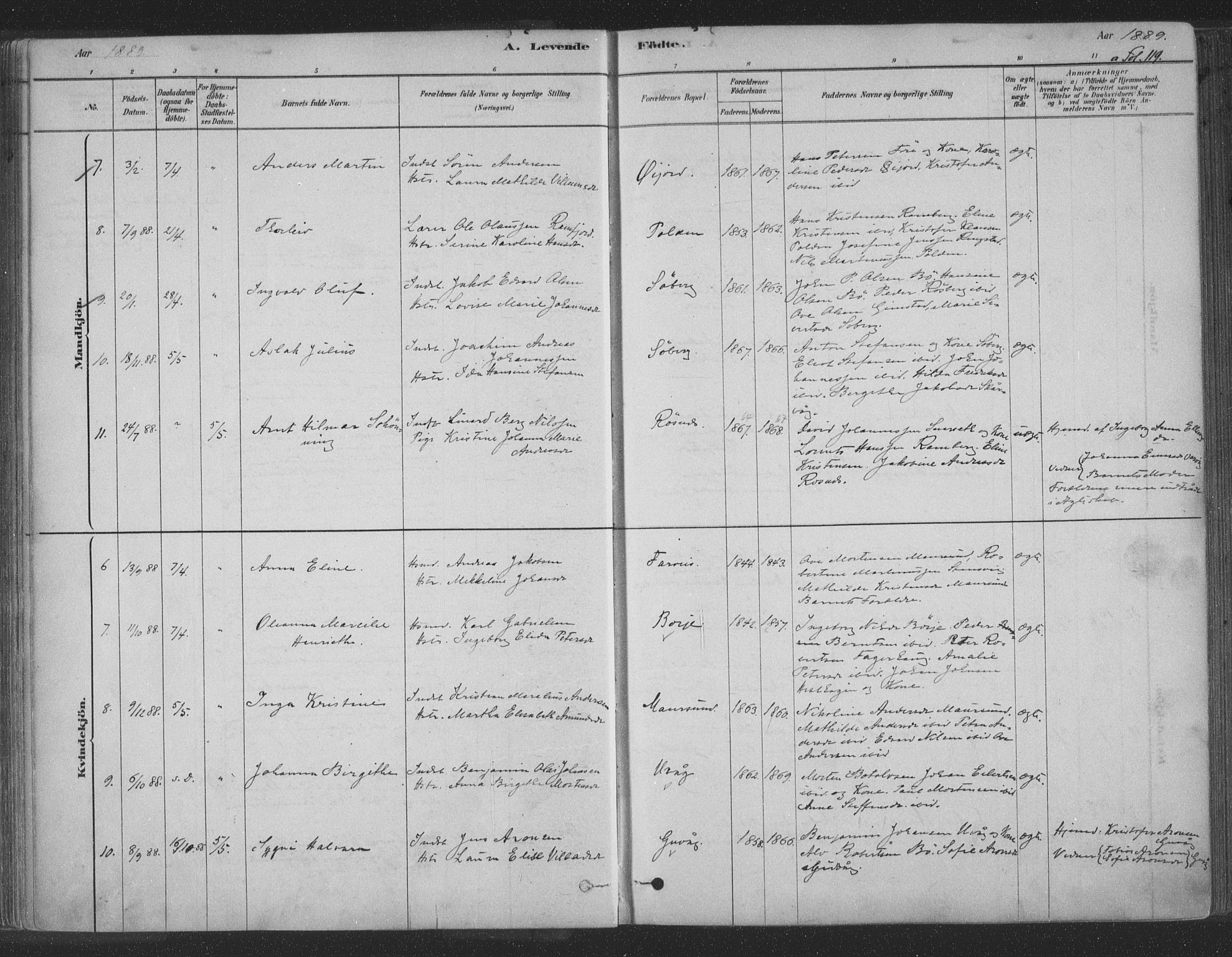 Ministerialprotokoller, klokkerbøker og fødselsregistre - Nordland, AV/SAT-A-1459/891/L1302: Parish register (official) no. 891A07, 1878-1895, p. 119