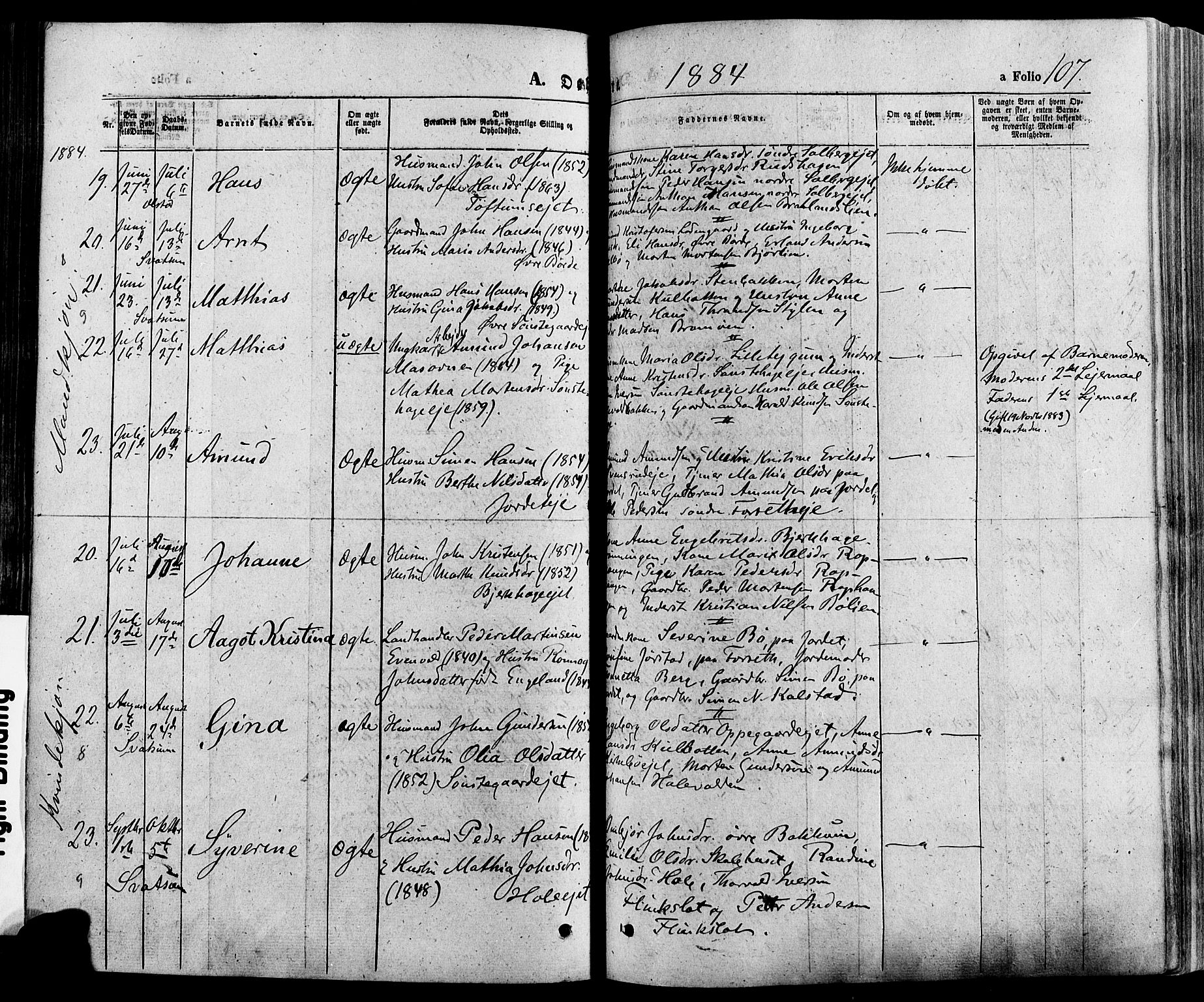 Gausdal prestekontor, AV/SAH-PREST-090/H/Ha/Haa/L0010: Parish register (official) no. 10, 1867-1886, p. 107