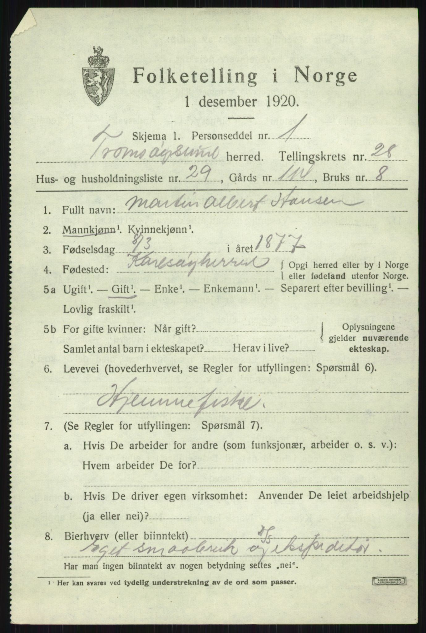 SATØ, 1920 census for Tromsøysund, 1920, p. 13120