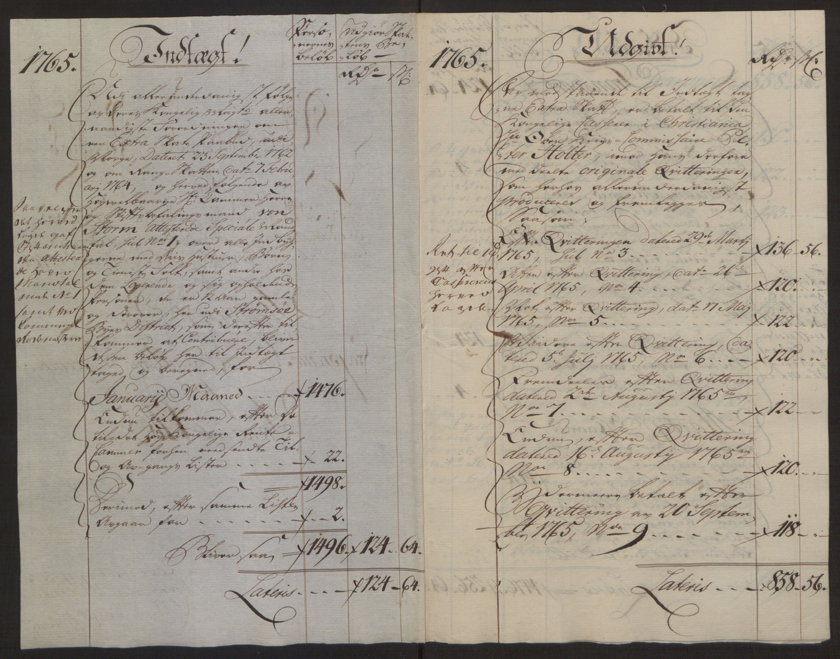 Rentekammeret inntil 1814, Reviderte regnskaper, Byregnskaper, AV/RA-EA-4066/R/Rg/L0144/0001: [G4] Kontribusjonsregnskap / Ekstraskatt, 1762-1767, p. 324