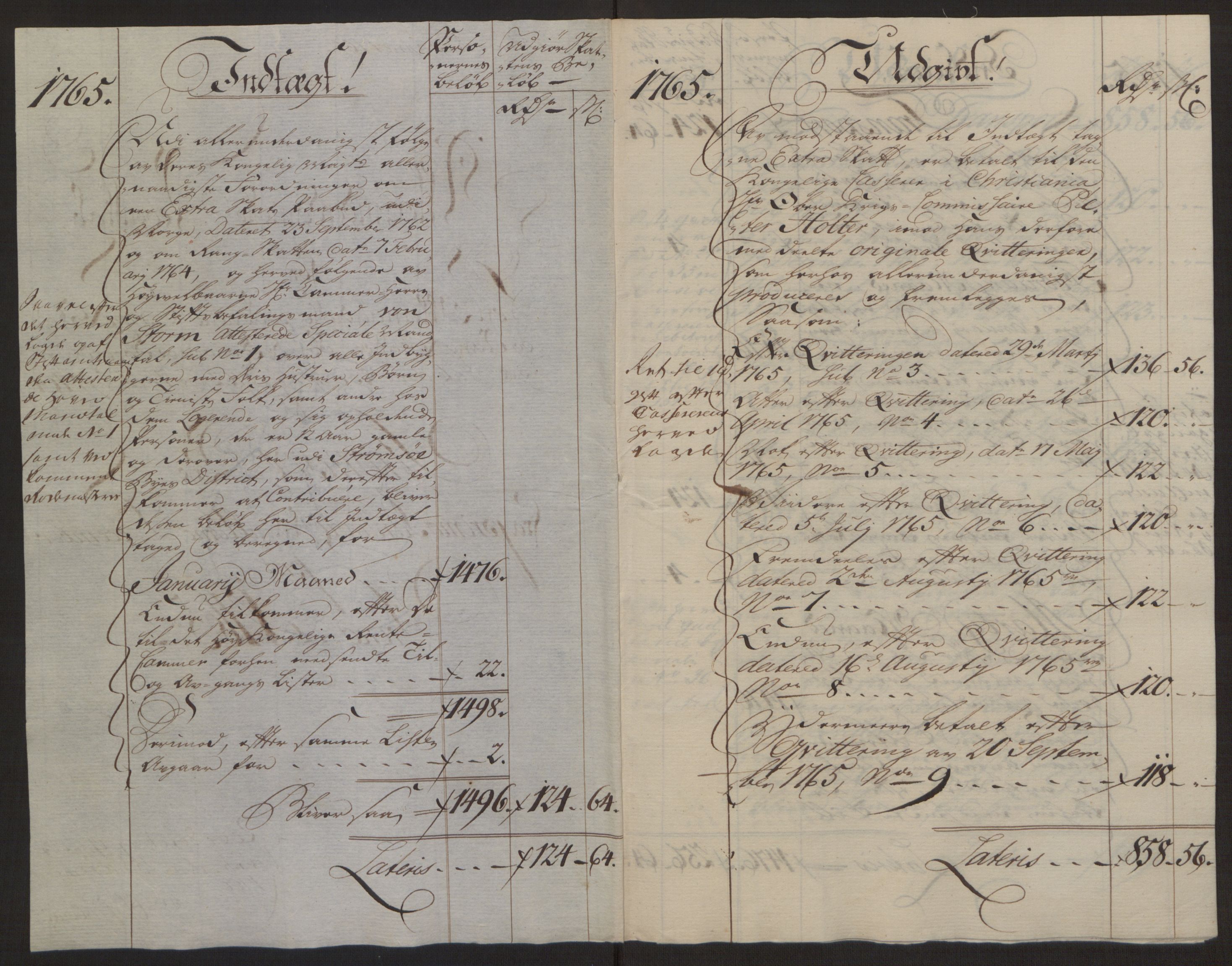 Rentekammeret inntil 1814, Reviderte regnskaper, Byregnskaper, RA/EA-4066/R/Rg/L0144/0001: [G4] Kontribusjonsregnskap / Ekstraskatt, 1762-1767, p. 324