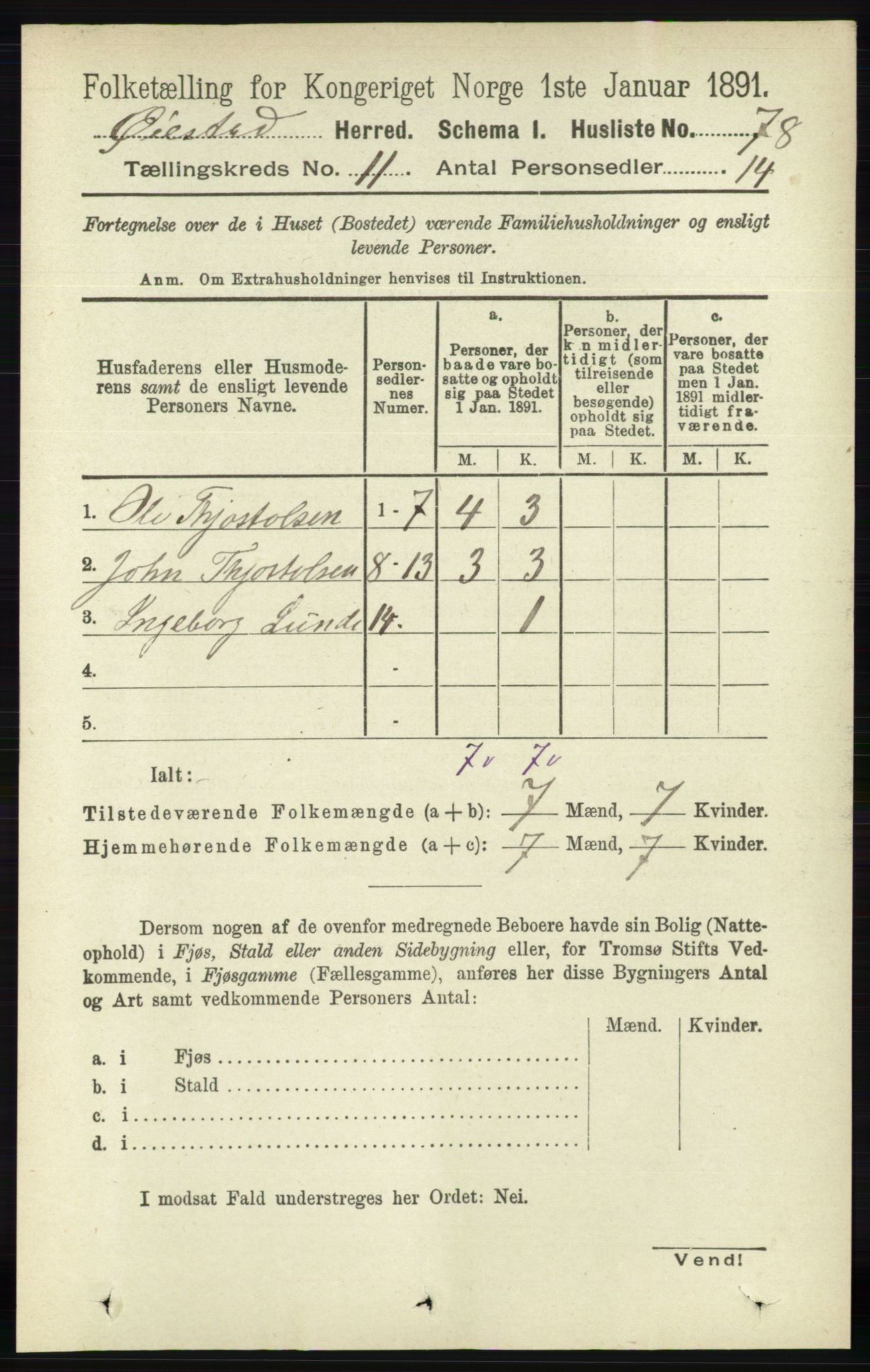 RA, 1891 census for 0920 Øyestad, 1891, p. 4806