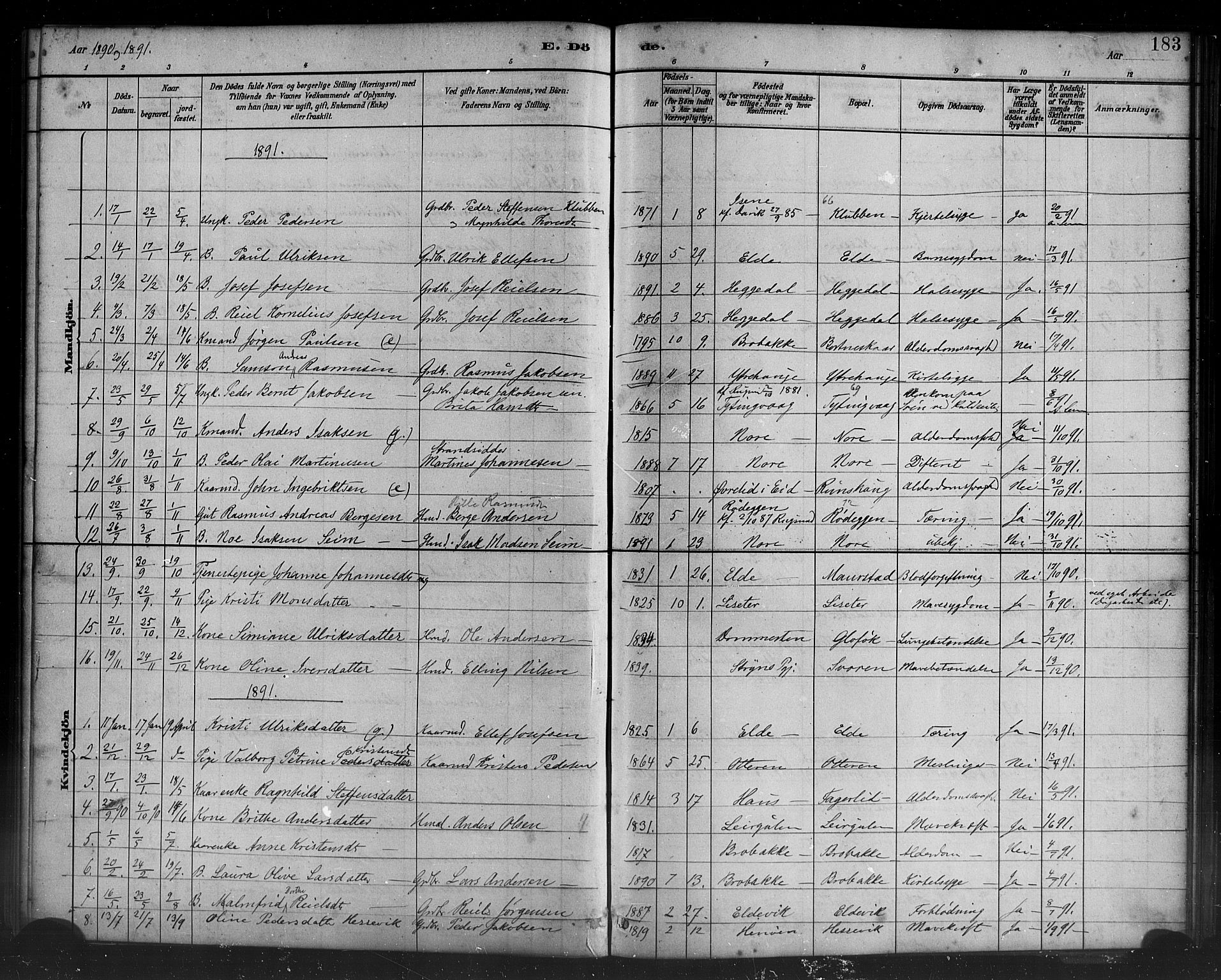 Davik sokneprestembete, AV/SAB-A-79701/H/Haa/Haad/L0001: Parish register (official) no. D 1, 1882-1900, p. 183