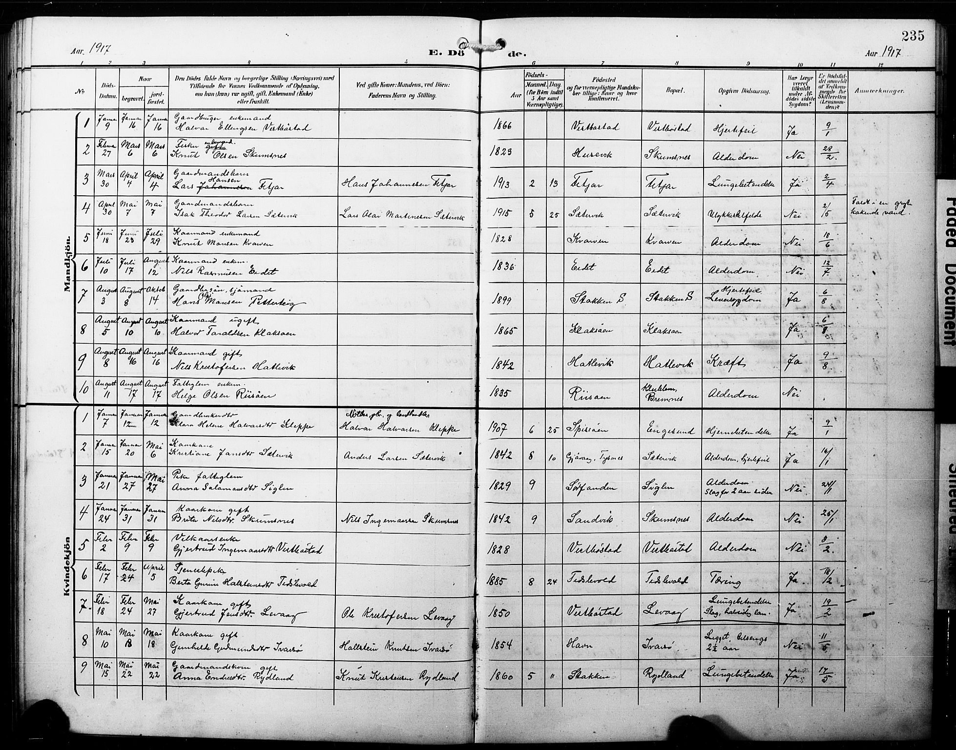 Fitjar sokneprestembete, SAB/A-99926: Parish register (copy) no. B 1, 1906-1928, p. 235