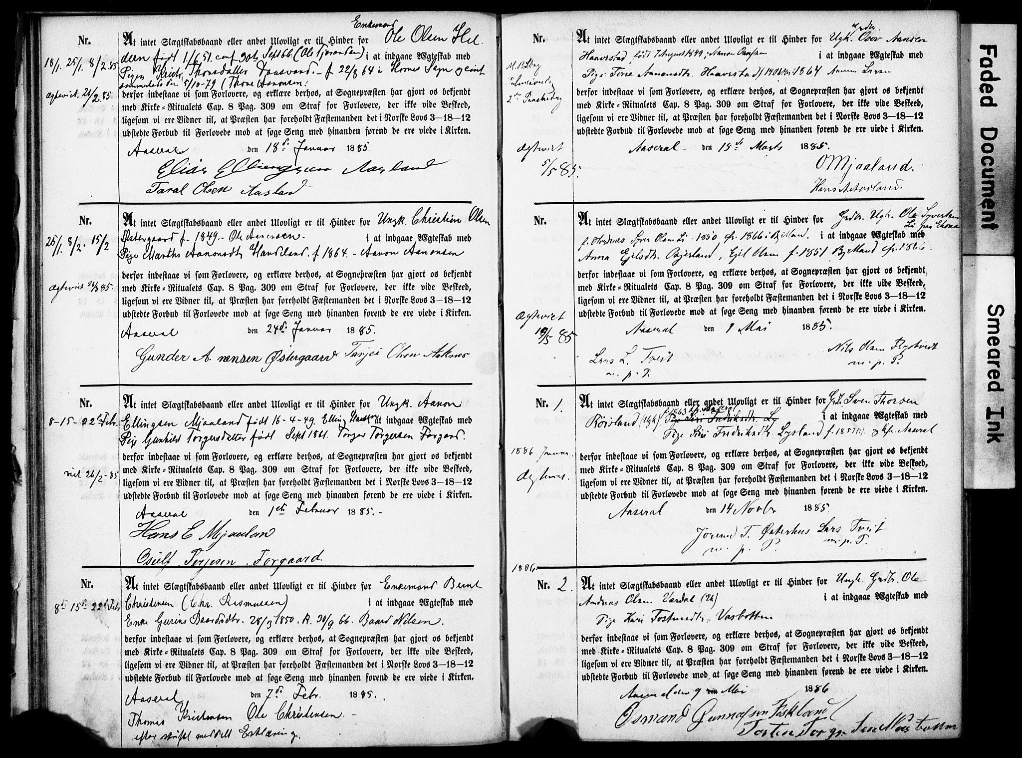 Åseral sokneprestkontor, AV/SAK-1111-0051/F/Fe/L0001: Best man's statements no. II.5.1, 1858-1911