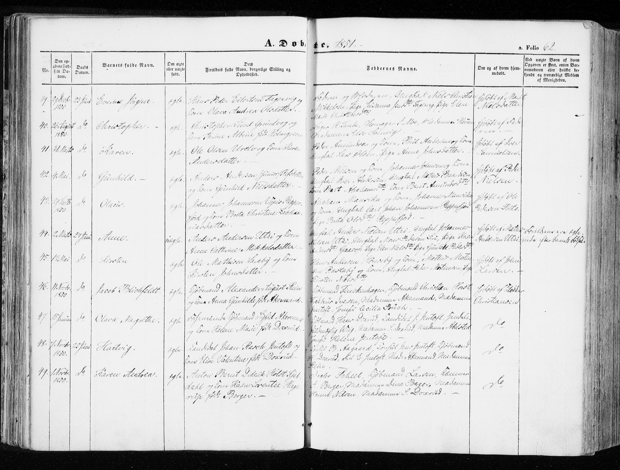 Hammerfest sokneprestkontor, AV/SATØ-S-1347/H/Ha/L0004.kirke: Parish register (official) no. 4, 1843-1856, p. 62