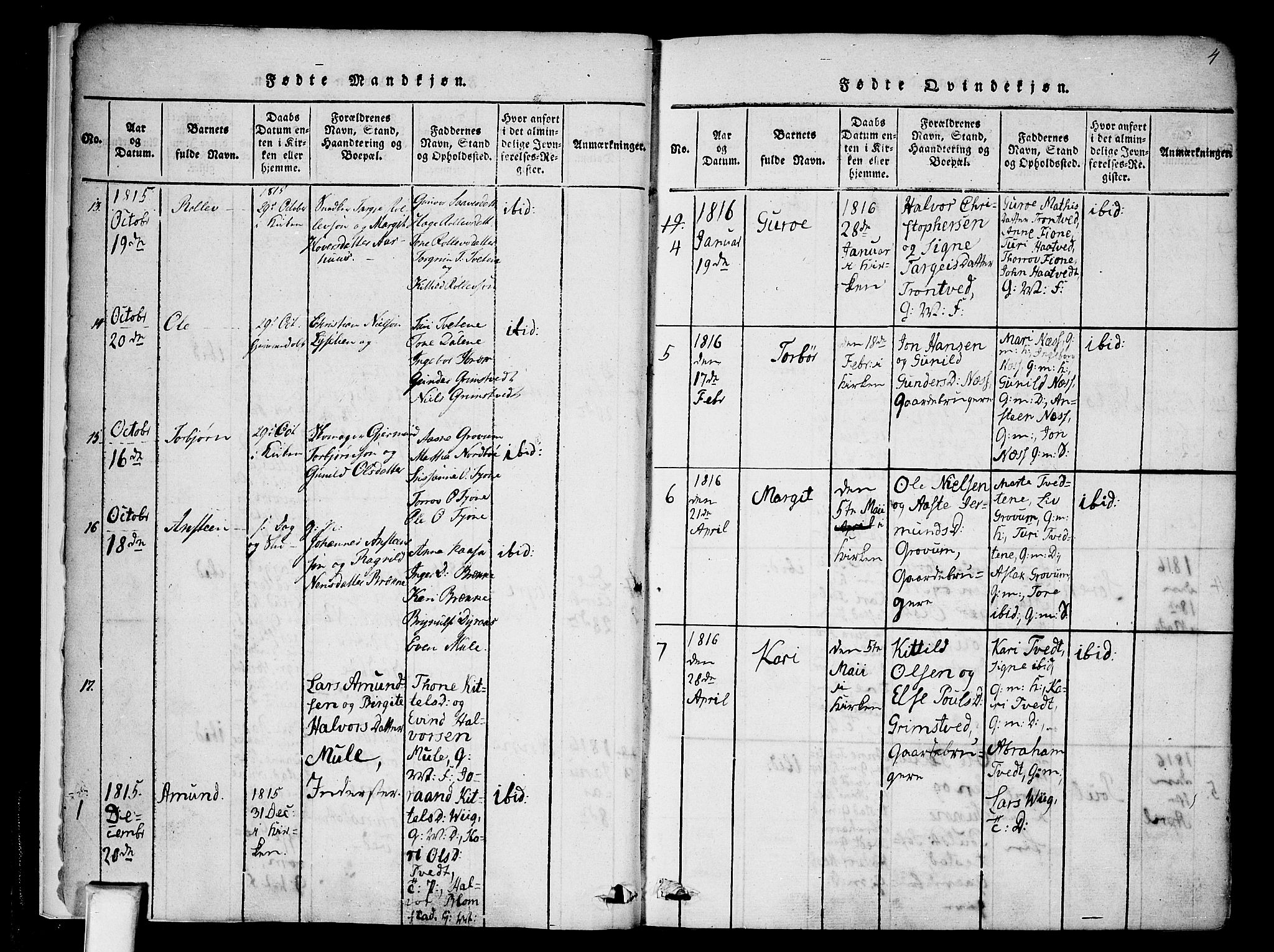 Nissedal kirkebøker, AV/SAKO-A-288/F/Fa/L0002: Parish register (official) no. I 2, 1814-1845, p. 4