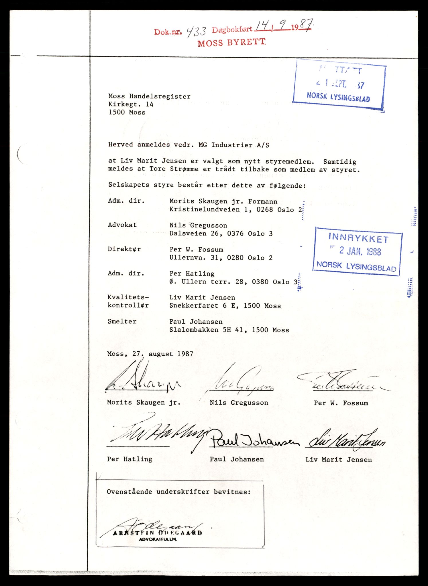 Moss tingrett, AV/SAT-A-10063/K/Ka/Kab/L0022: Slettede og konverterte firmaer, Mgi - Moss Akt, 1890-1943, p. 1