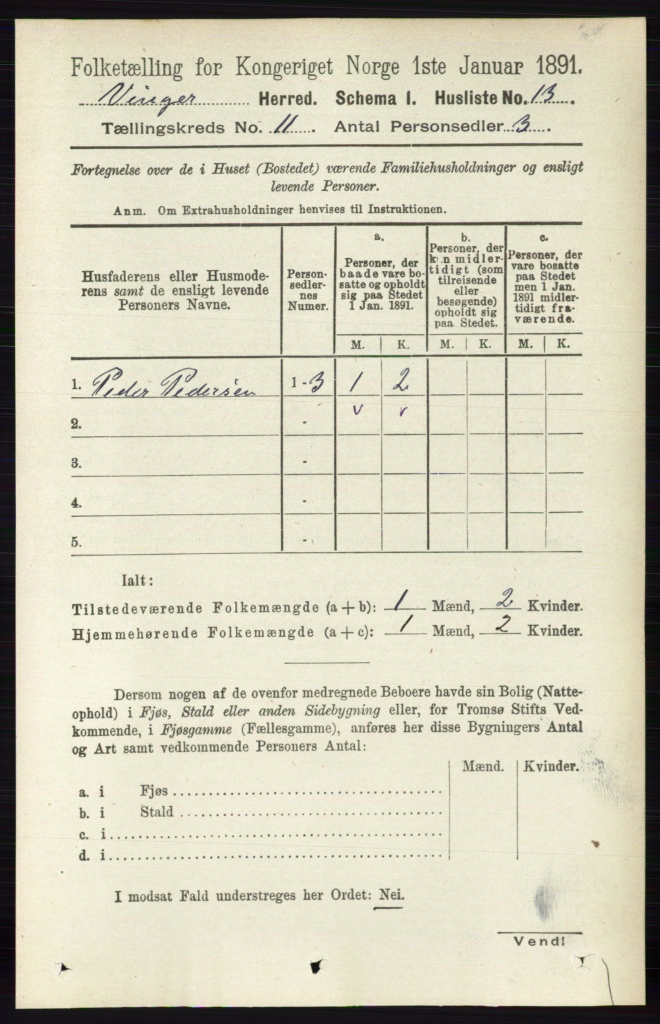 RA, 1891 census for 0421 Vinger, 1891, p. 5294