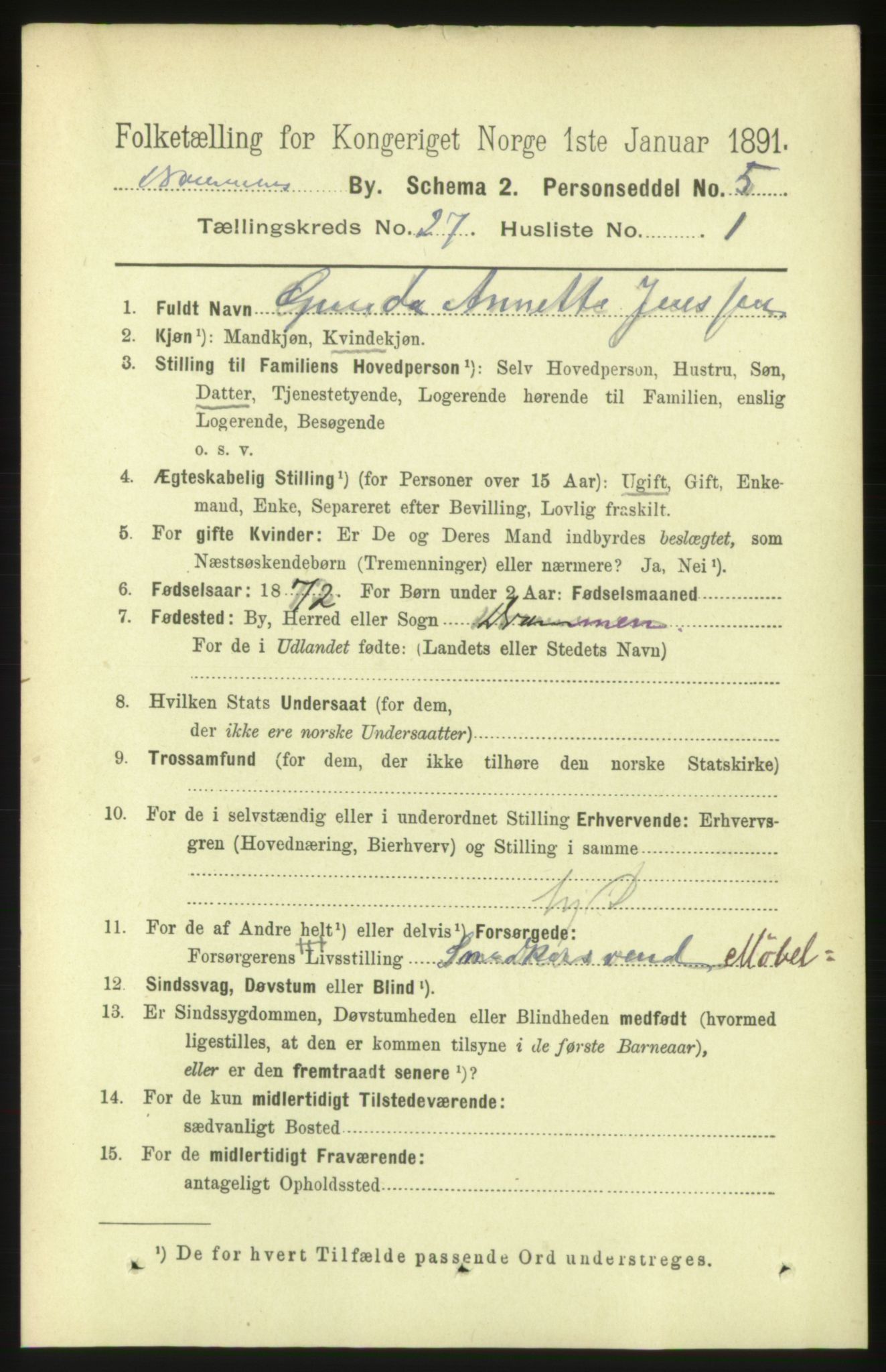 RA, 1891 census for 0602 Drammen, 1891, p. 16322