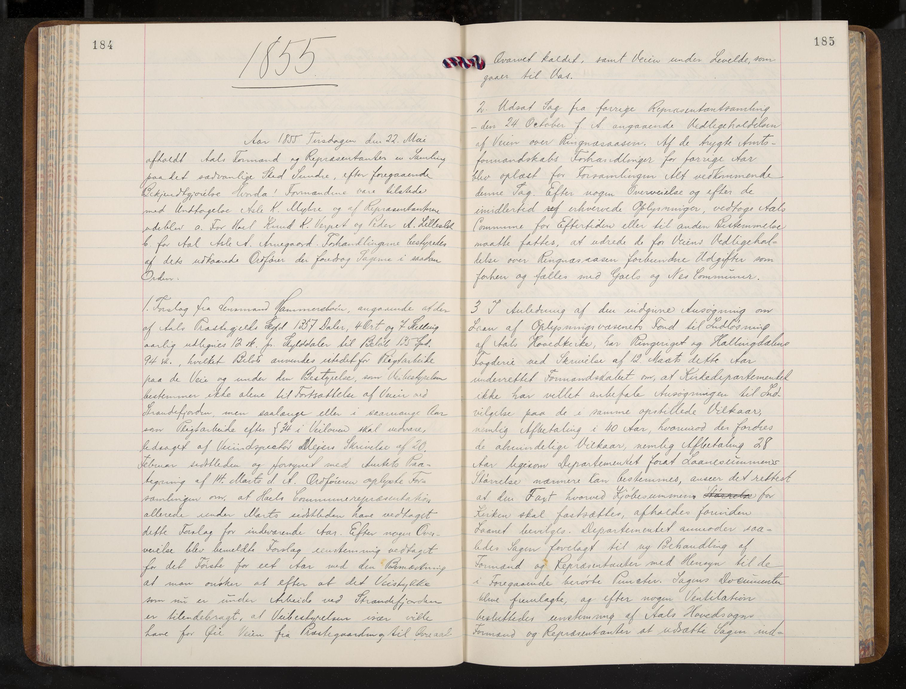 Ål formannskap og sentraladministrasjon, IKAK/0619021/A/Aa/L0002: Utskrift av møtebok, 1846-1857, p. 184-185