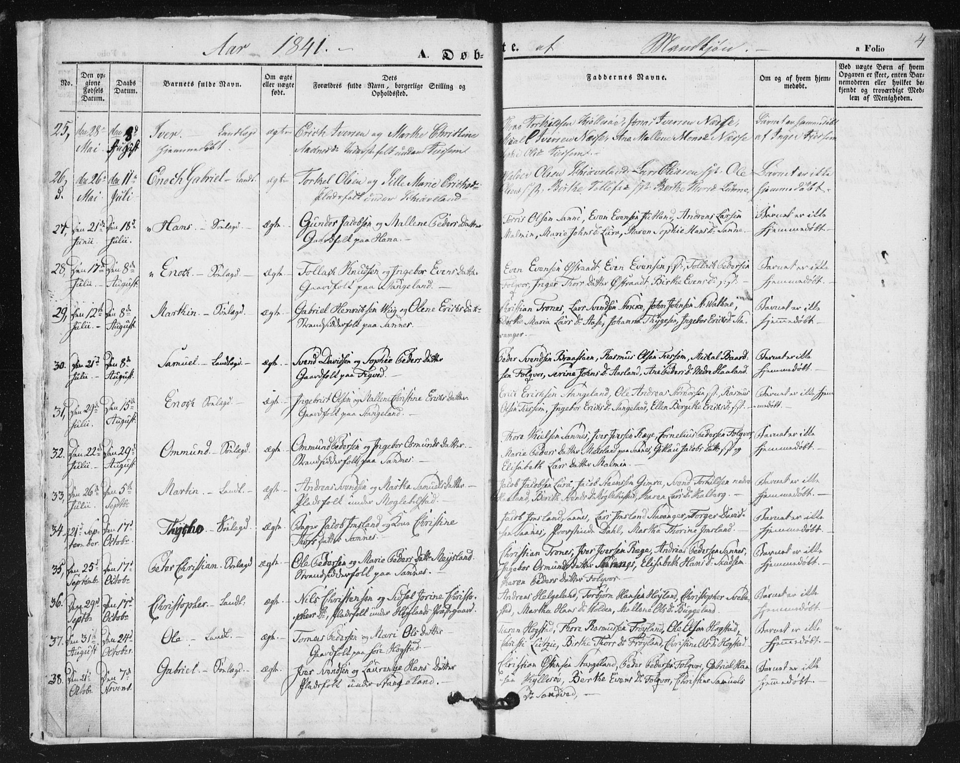Høyland sokneprestkontor, SAST/A-101799/001/30BA/L0008: Parish register (official) no. A 8, 1841-1856, p. 4