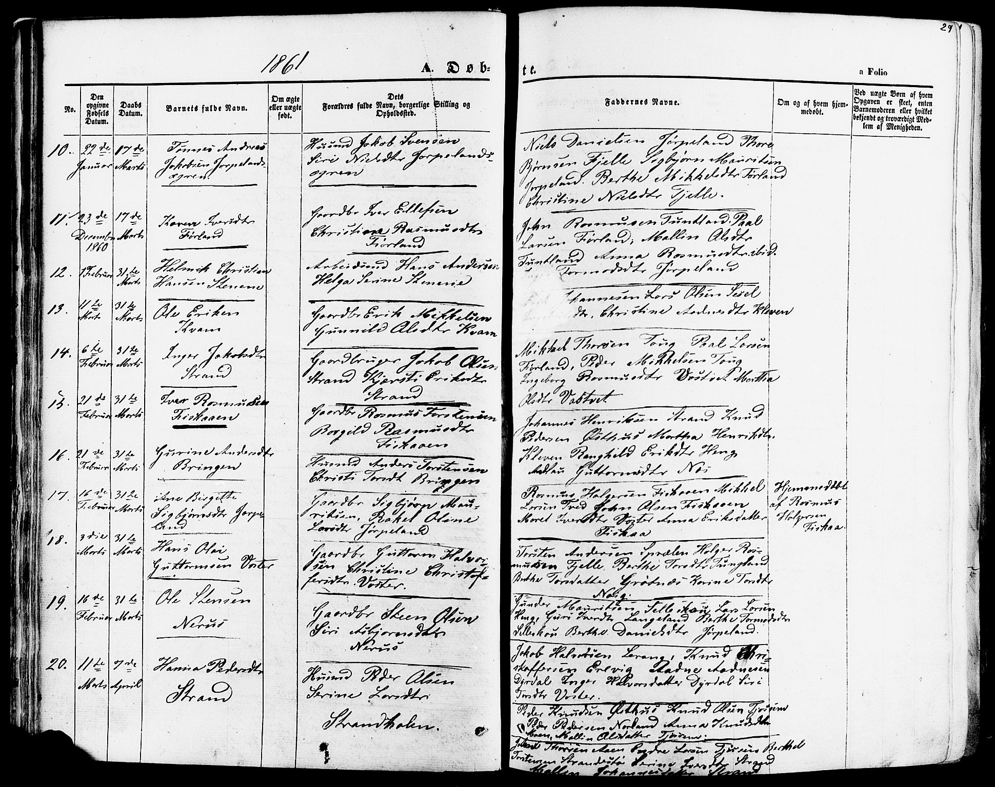 Strand sokneprestkontor, AV/SAST-A-101828/H/Ha/Haa/L0007: Parish register (official) no. A 7, 1855-1881, p. 29