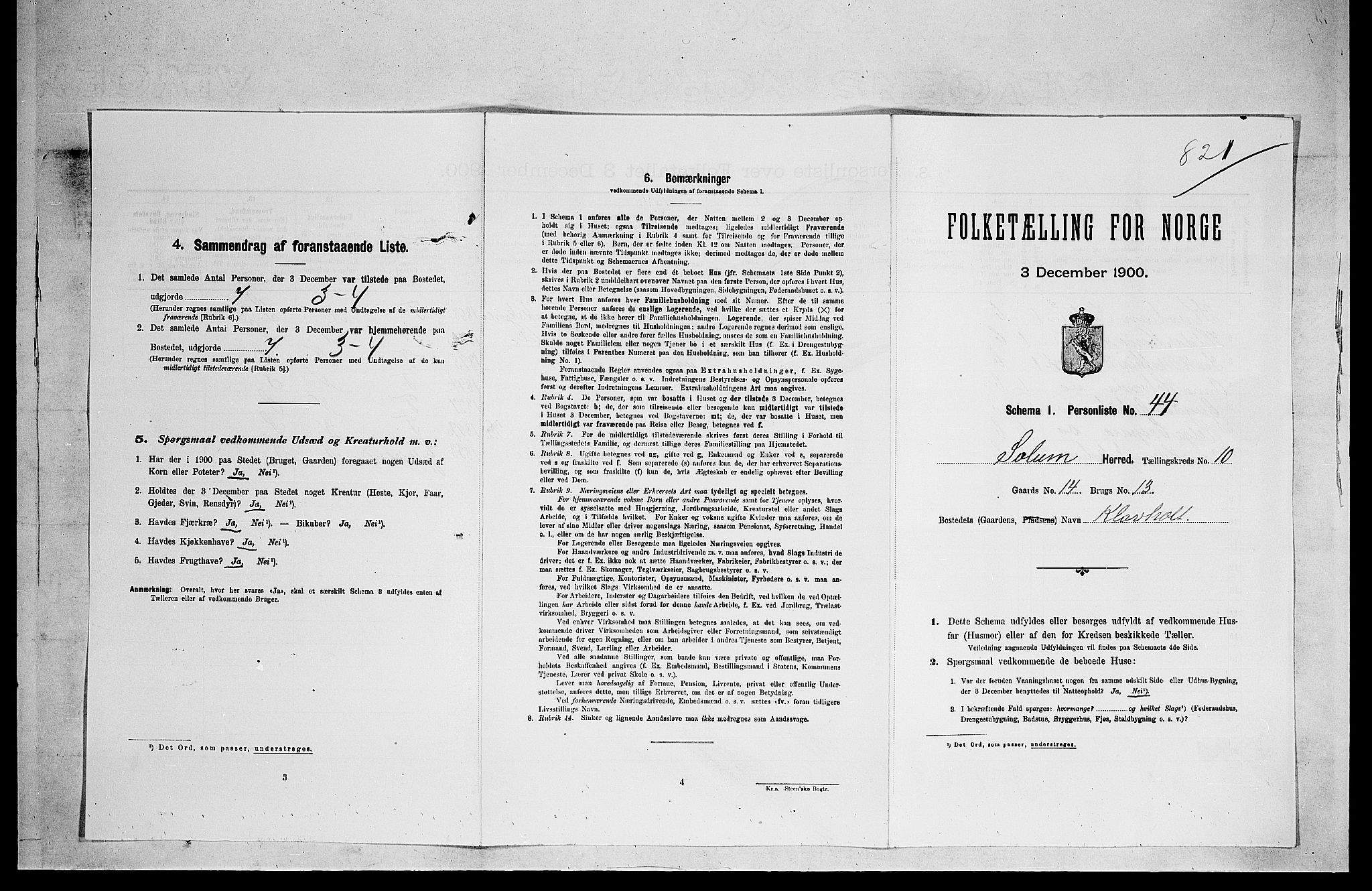 SAKO, 1900 census for Solum, 1900, p. 1728