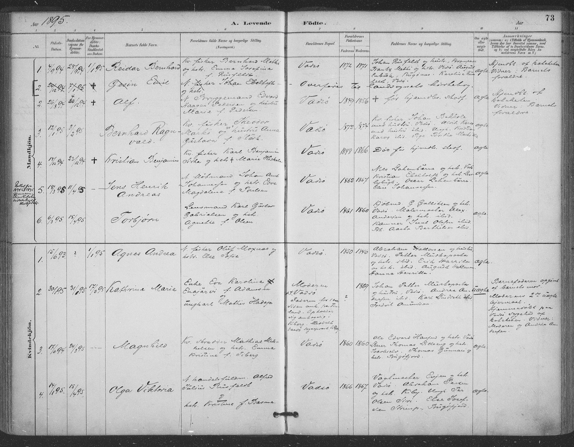 Vadsø sokneprestkontor, SATØ/S-1325/H/Ha/L0006kirke: Parish register (official) no. 6, 1885-1895, p. 73