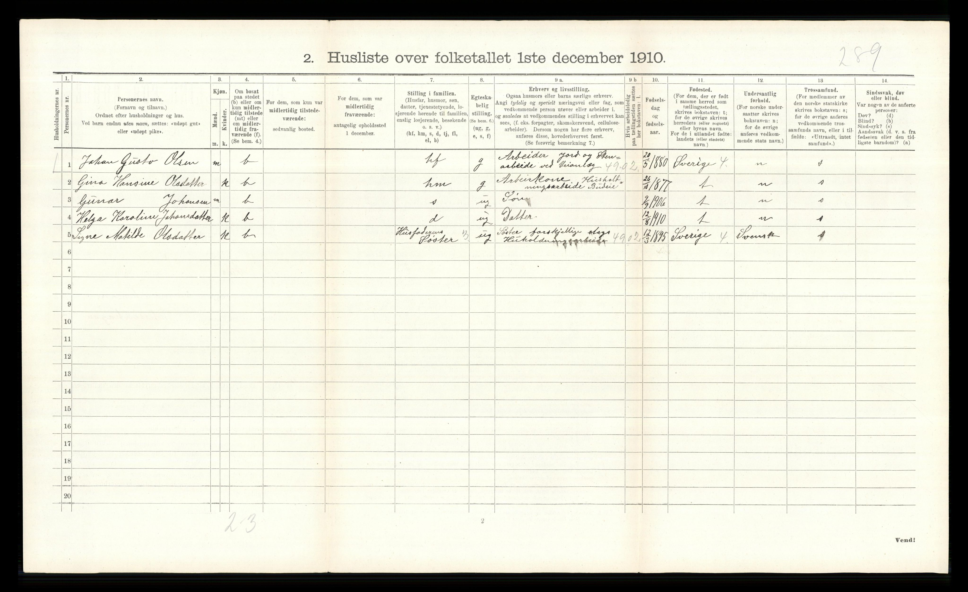 RA, 1910 census for Nes, 1910, p. 643