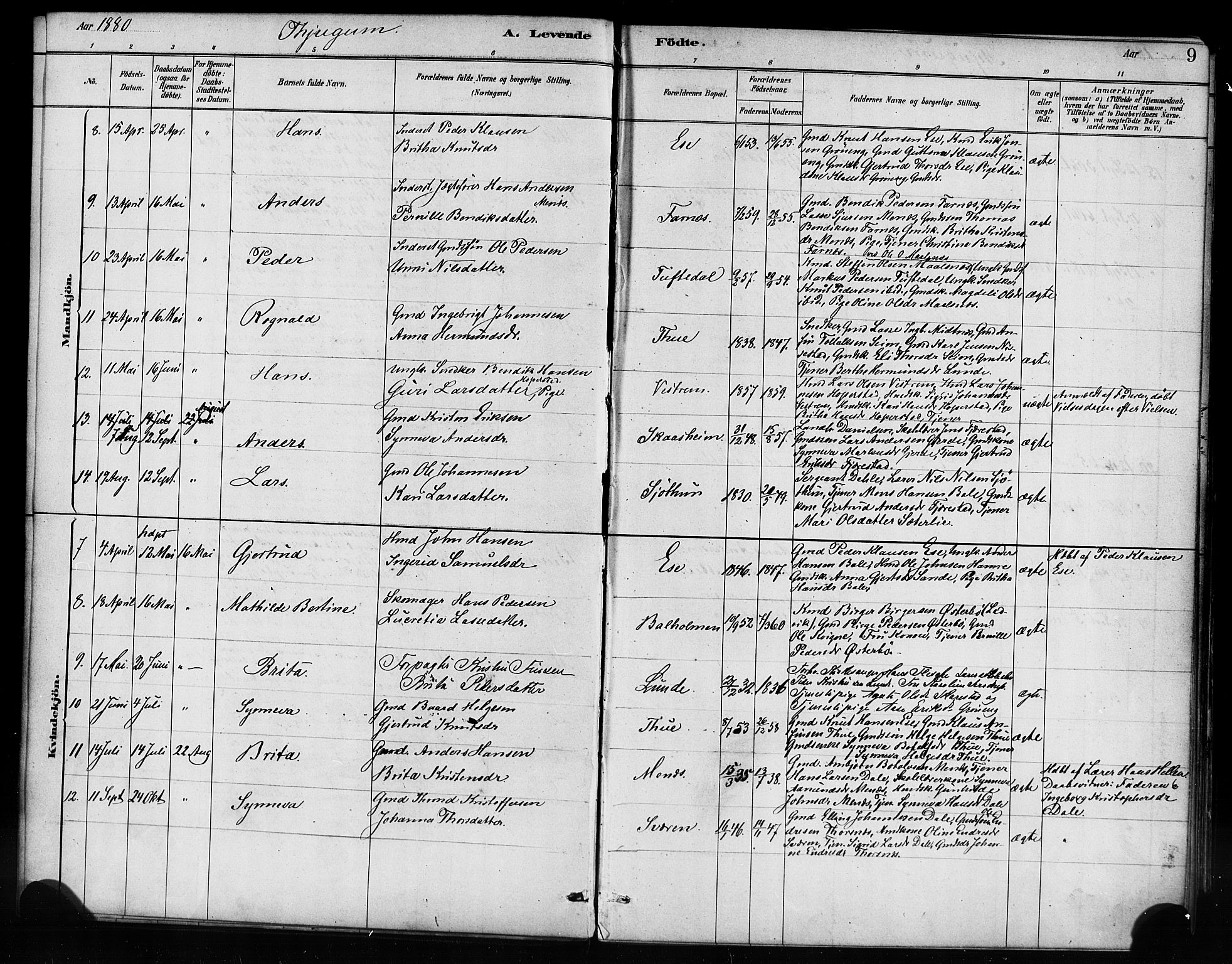 Balestrand sokneprestembete, SAB/A-79601/H/Haa/Haaa/L0004: Parish register (official) no. A 4 /1, 1879-1888, p. 9