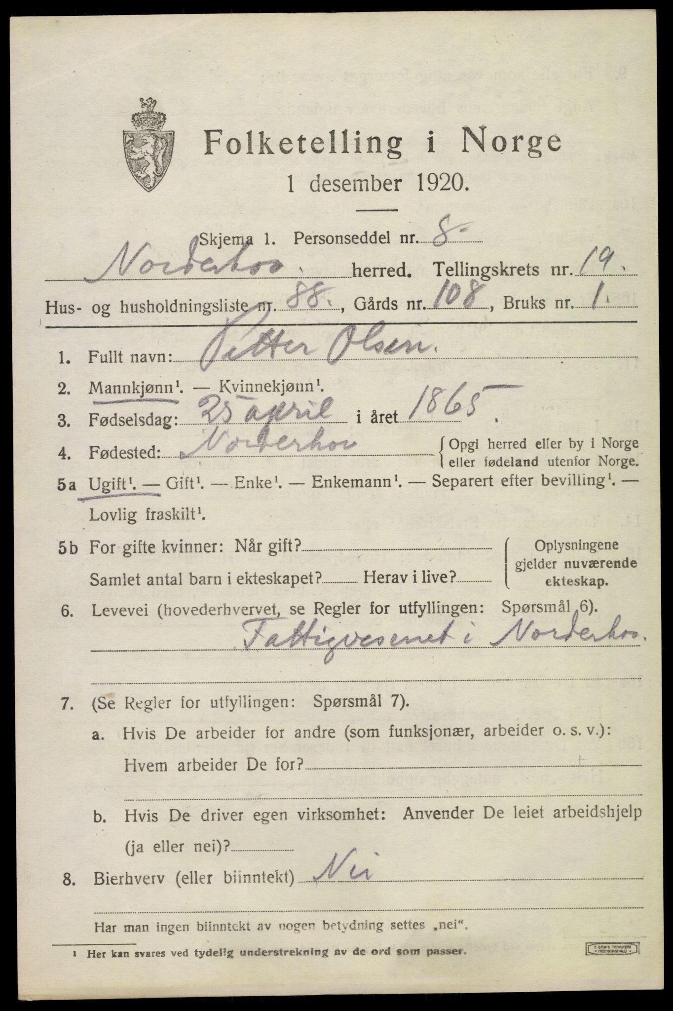 SAKO, 1920 census for Norderhov, 1920, p. 21342