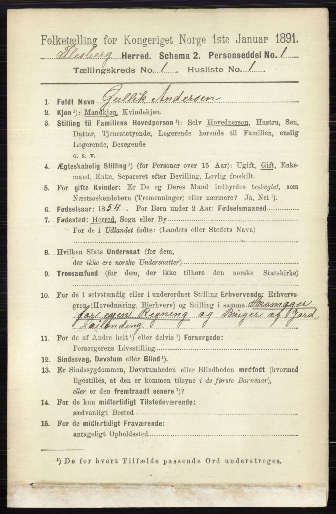 RA, 1891 census for 0631 Flesberg, 1891, p. 73