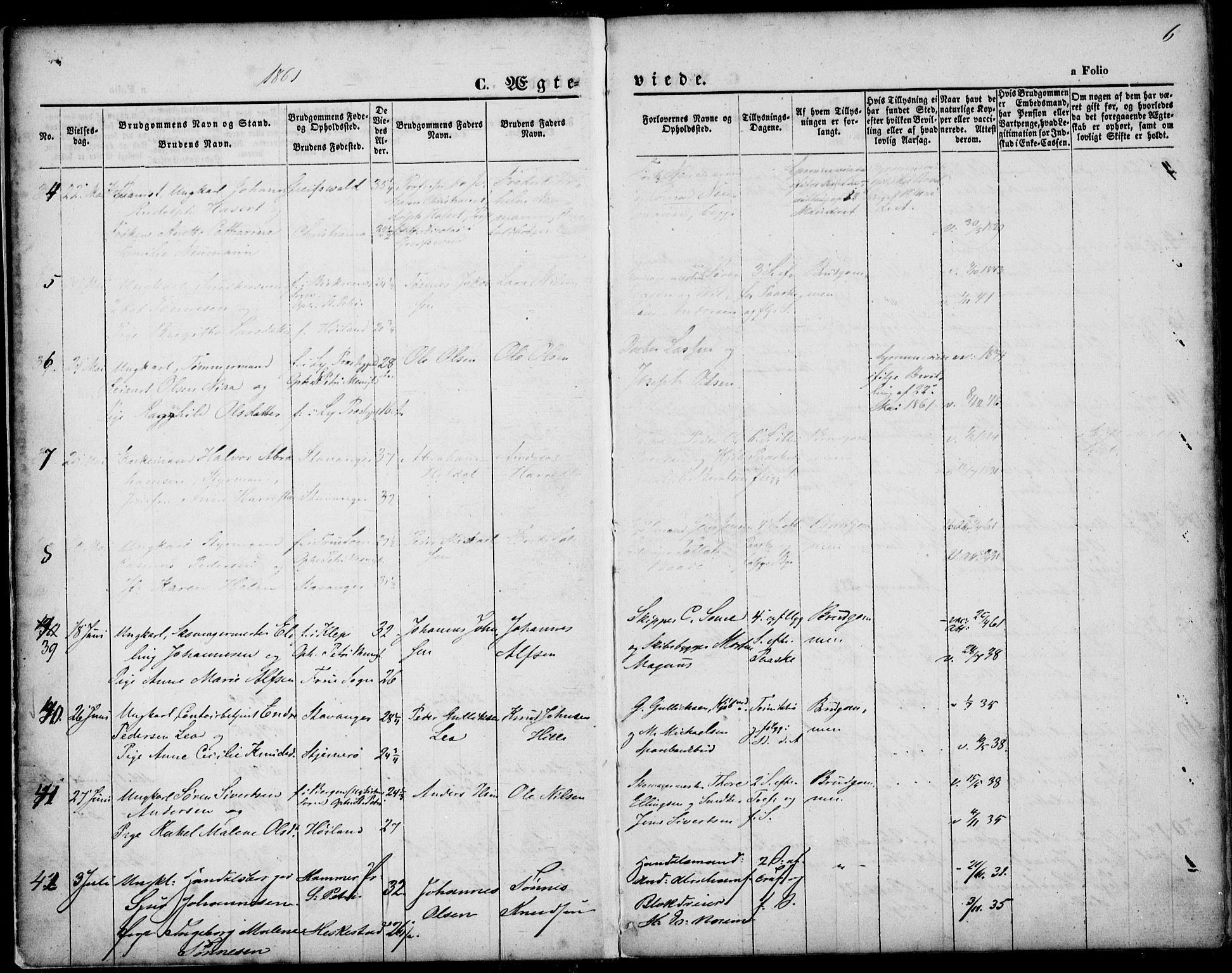 St. Petri sokneprestkontor, AV/SAST-A-101813/001/30/30BA/L0002: Parish register (official) no. A 2, 1861-1869, p. 6