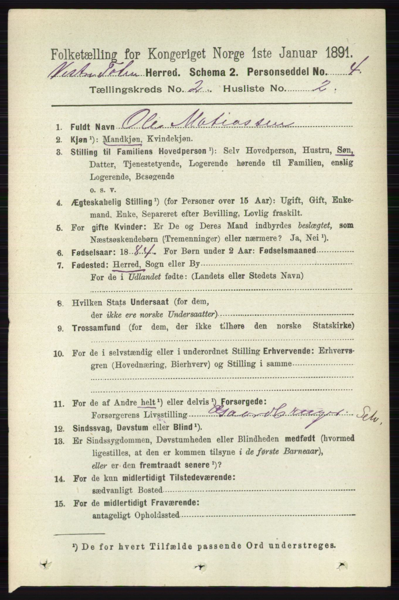 RA, 1891 census for 0529 Vestre Toten, 1891, p. 1378